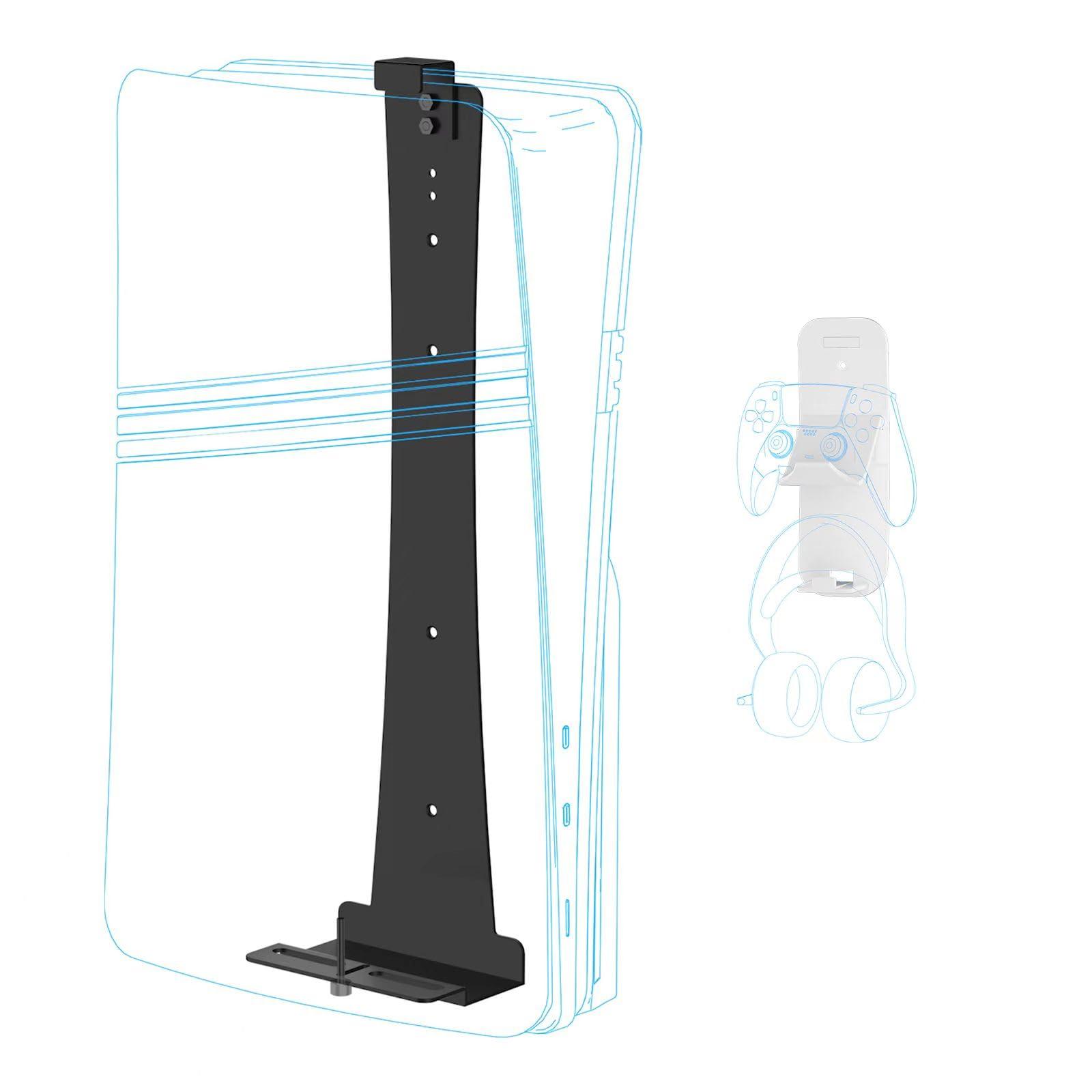 New World Wall Mount Stand for PS5, Wall Stand Wall Mount Bracket Kit Holder for PS5 Slim/Pro/Fat All Model Disc and Digital with Game Controller and Headphone Stand kit