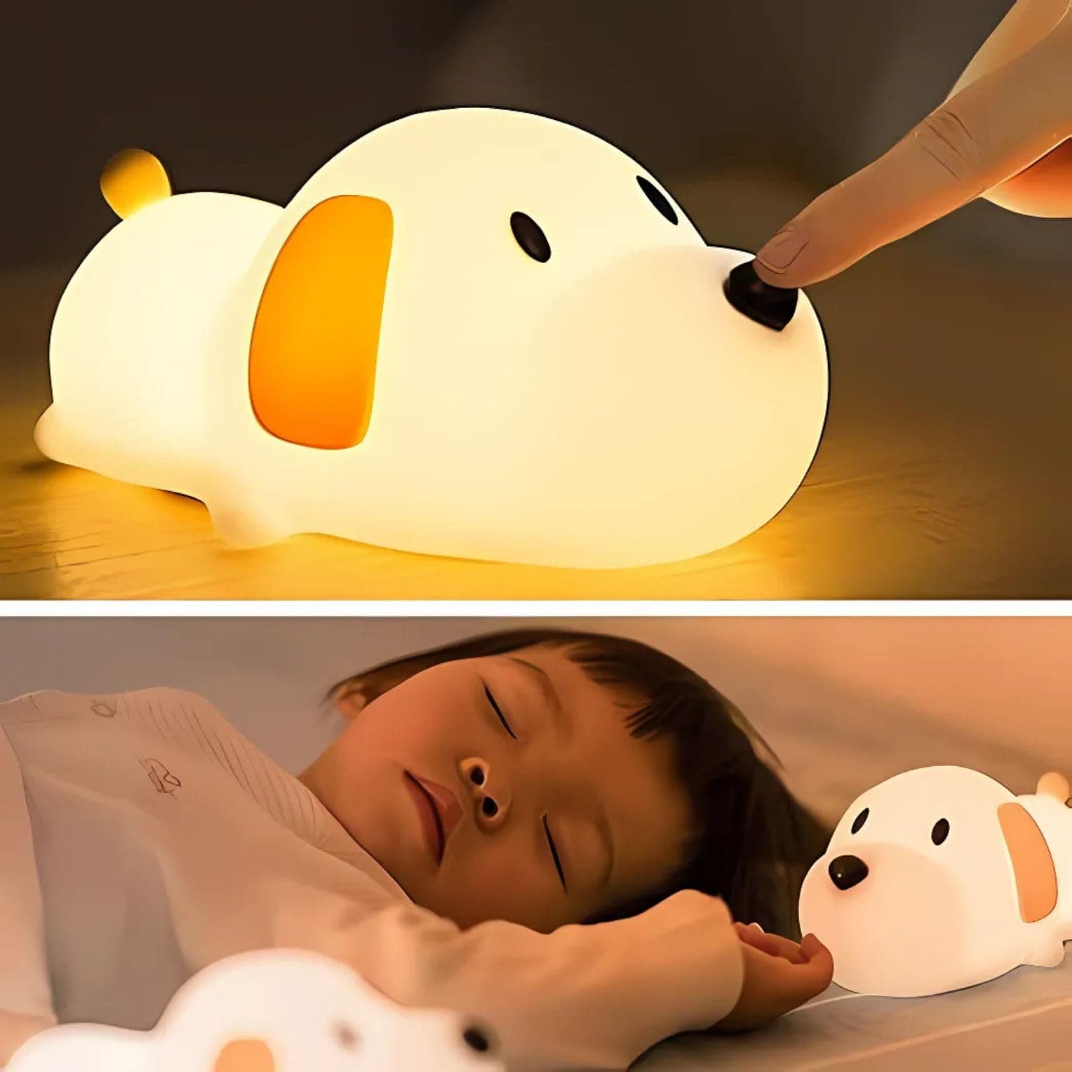 One94Store Silicone Puppy Night Light for Kids | Rechargeable LED Lamp with Touch Sensor | 7-Color Cute Bedside Lamp for Baby & Kids Room Decor, Multicolor