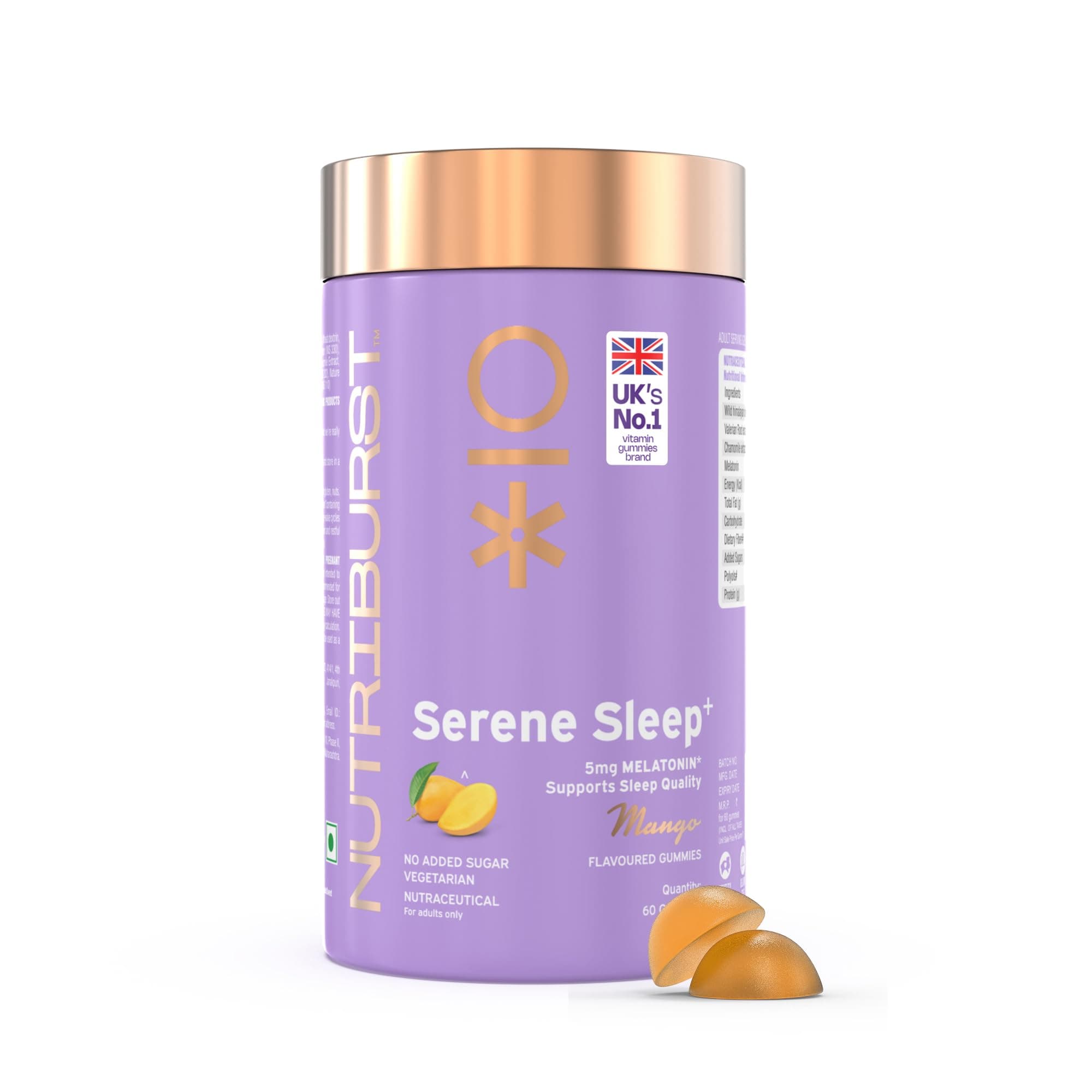 Nutriburst Serene Sleep 5MG Melatonin Gummies for Quality Deep Sleep, Fresh Wake Up | No Stress & Anxiety | Natural Non-Addictive, Non Habit Forming, No Added Sugar Sleep-Aid | Mango Flavor (60 Gummy)