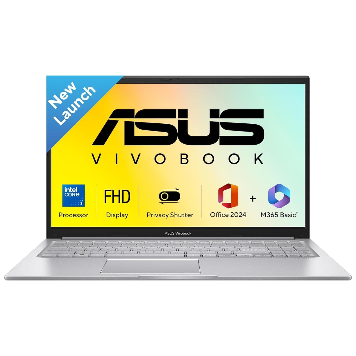 ASUS Vivobook 15, Thin & Light Laptop,(i3 14th Gen) Intel Core 3 100U (8GB/512GB SSD/Intel Graphics/ 15.6" FHD/Windows 11 H/Office 2024+M365 Basic(1-Year)/Backlit KB/Cool Silver), BQ1321WS