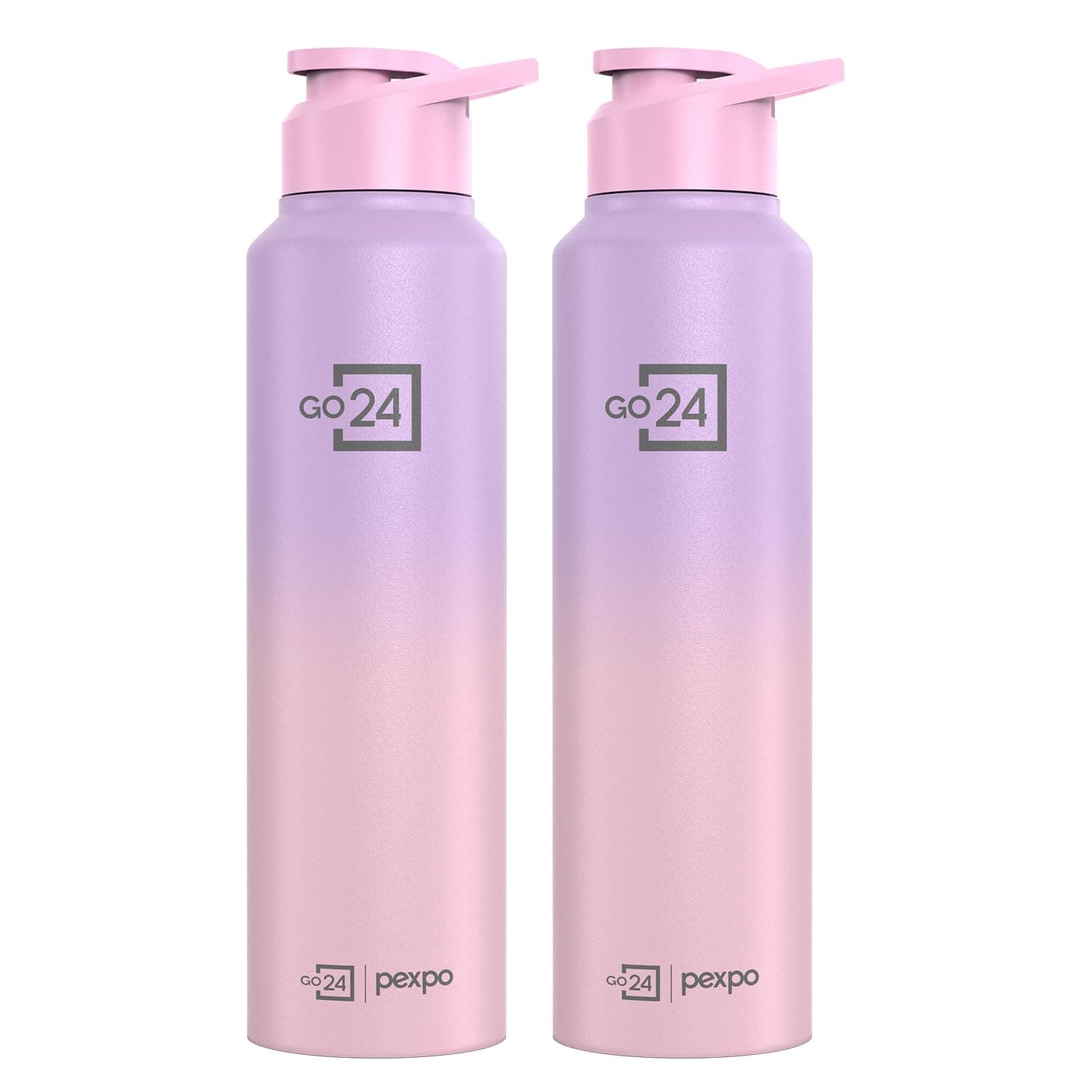 Go24 pexpo Water Bottle 1 ltr Stainless Steel Sports/Fridge Bottle with Sipper Cap (Pack of 2)| 1-Year Warranty | Single Wall | For Home, Office, Gym, Travelling | Craft Pro 950ml | Pink-Purple Ombre