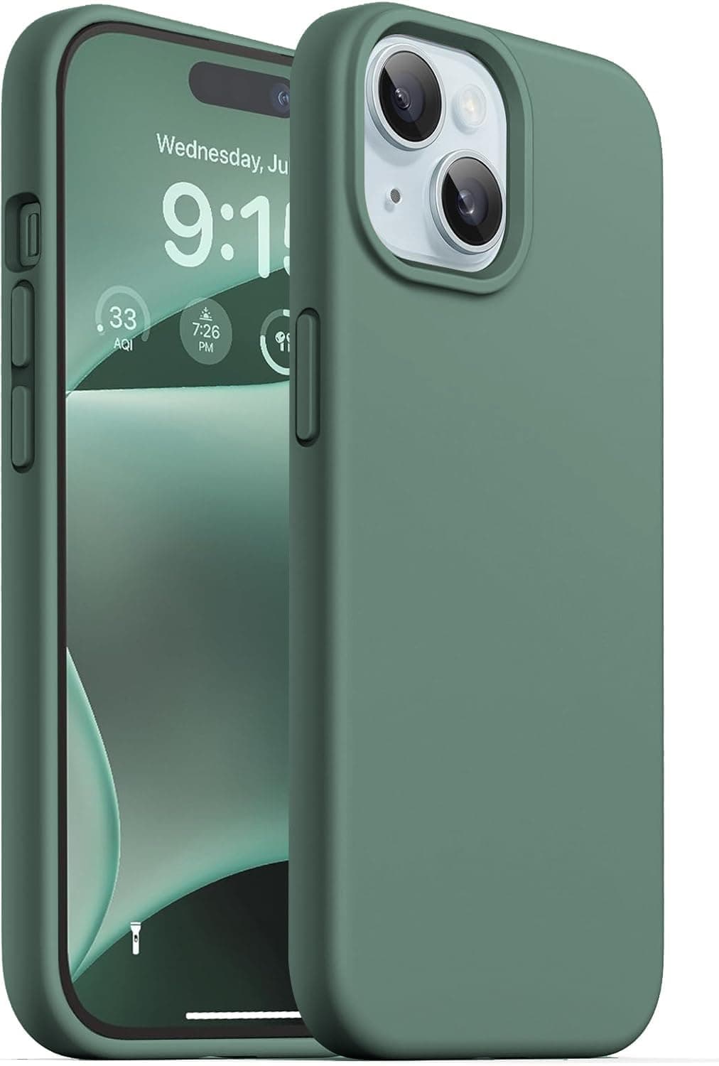 DIZORO Compatible for iPhone 15 Case 6.1, Slim Liquid Silicone Case 3 Layers Full Covered Soft Gel Rubber Phone Case Protective Cover 6.1 Inch (Forest)