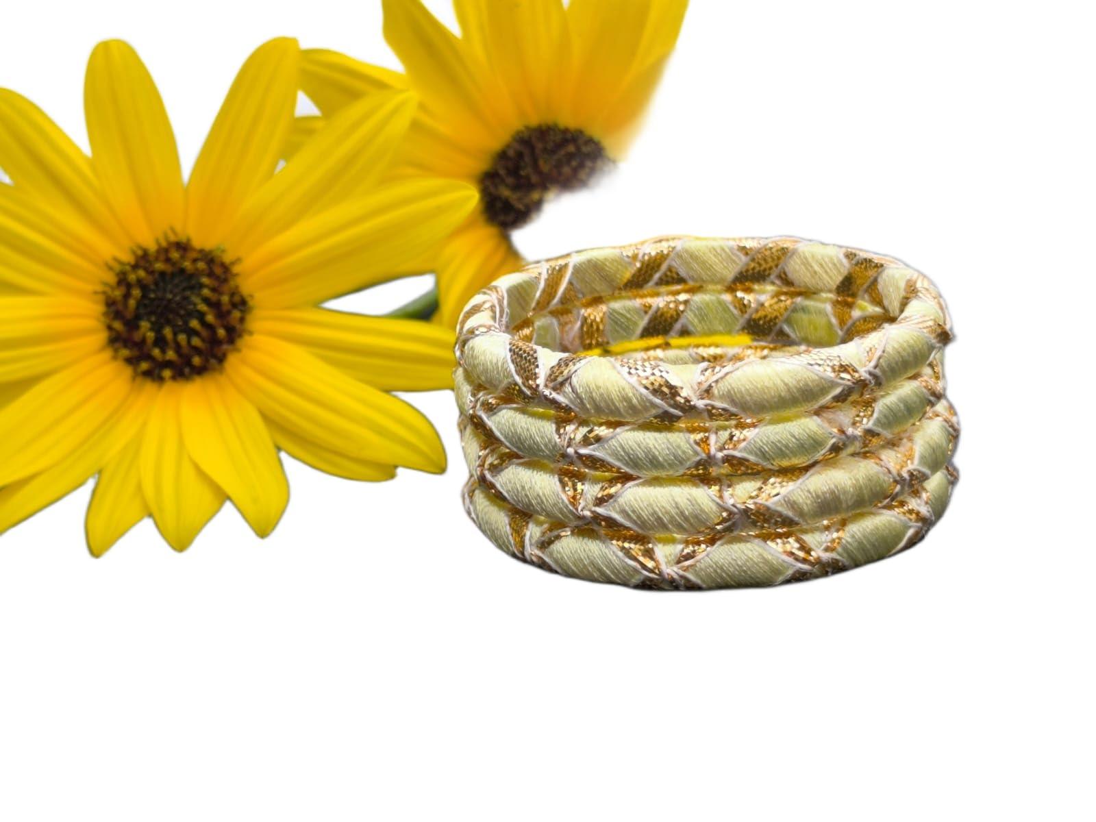 Saumakshi Designs Handcrafted Silk Thread Bangles for Girls | Traditional Gotta Work Chudi Set | Festive & Wedding Jewellery for Kids | Set of 4 | Lightweight & Skin-Safe (1.2) (Neon-yellow)