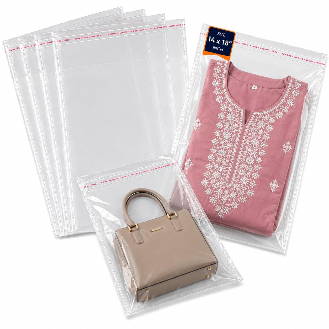 Securement Plastic Transparent Poly Bags For Packing Saree Cloth Sealable | Used For Saree Packing, Shirts Packing Etc. Bopp Poly Bags Self Adhesive (1000 Pcs, 14x18 inches)