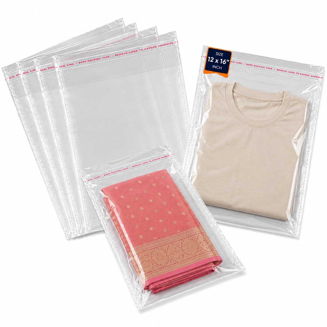 Securement Plastic Transparent Poly Bags For Packing Saree Cloth Sealable | Used For Saree Packing, Shirts Packing,Bopp Poly Bags Self Adhesive (50 Pcs, 12x16 inches)