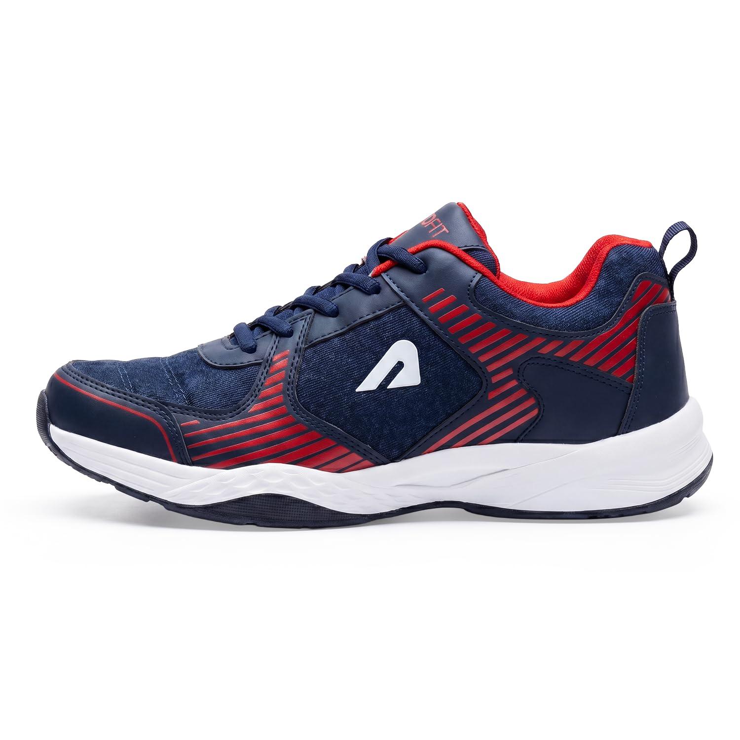 Boldfit Badminton Shoes for Man Lightweight Non Marking Shoes for Badminton Breathable Anti Skid Shoe for Man Shuttle Non Marking Indoor Shoe for Pickleball, Tennis, Padel - Navy Red, UK 10