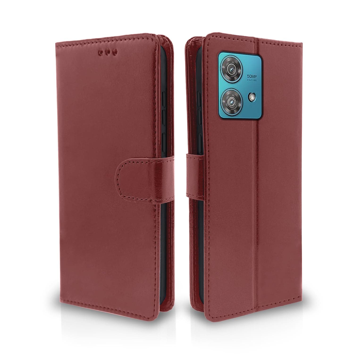 Pikkme Moto Edge 40 Neo 5G Flip Cover Leather Finish | Wallet Stand and Shock Proof | Inside TPU with Card Pockets | Complete Protection Flip Case (Brown)