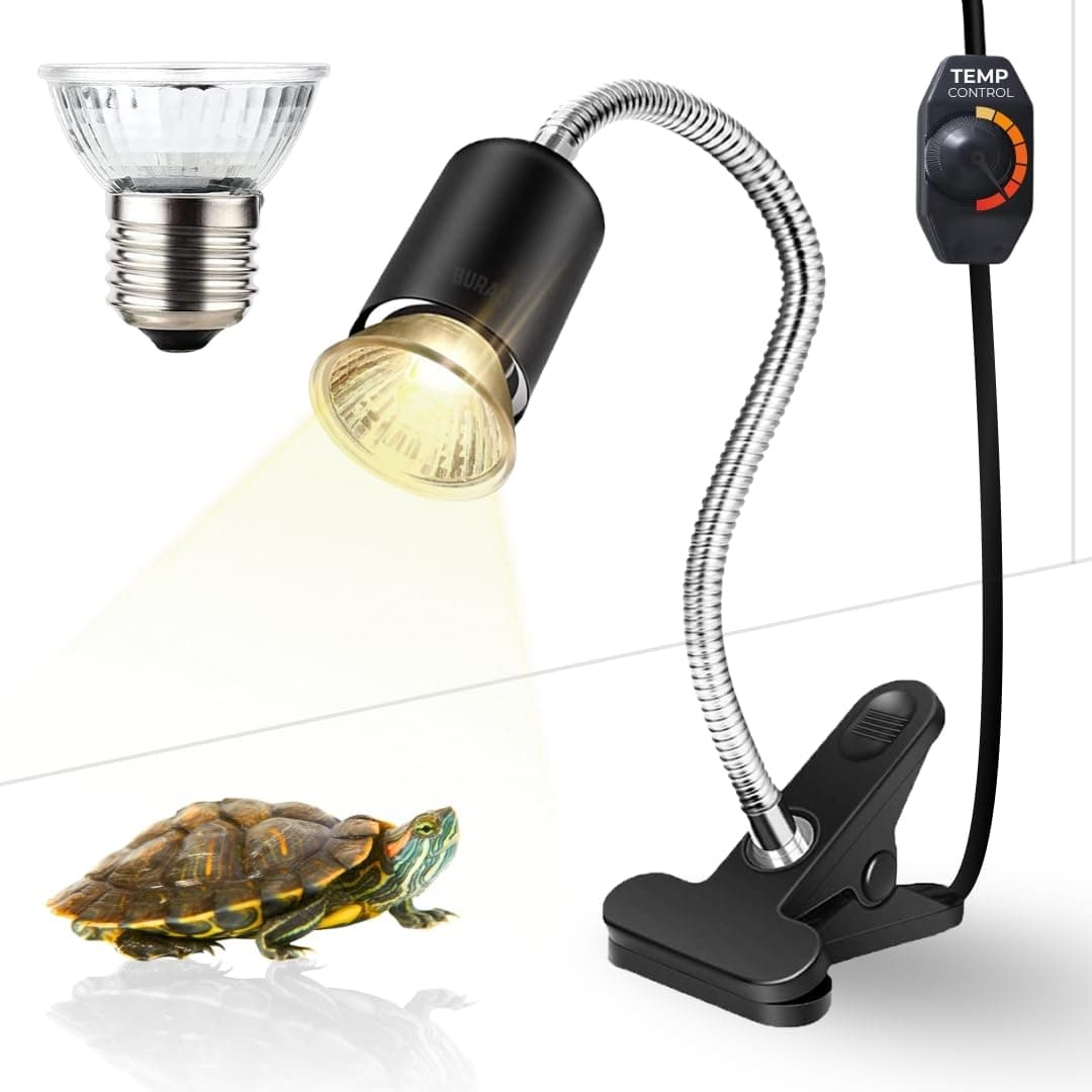Buraq UVA+UVB Reptile Heat Lamp with Holder – 50W Turtle Basking Light, E27 Ceramic Socket, Full Spectrum Sun Lamp for Tortoises, Lizards, Chameleons & Aquarium Tanks