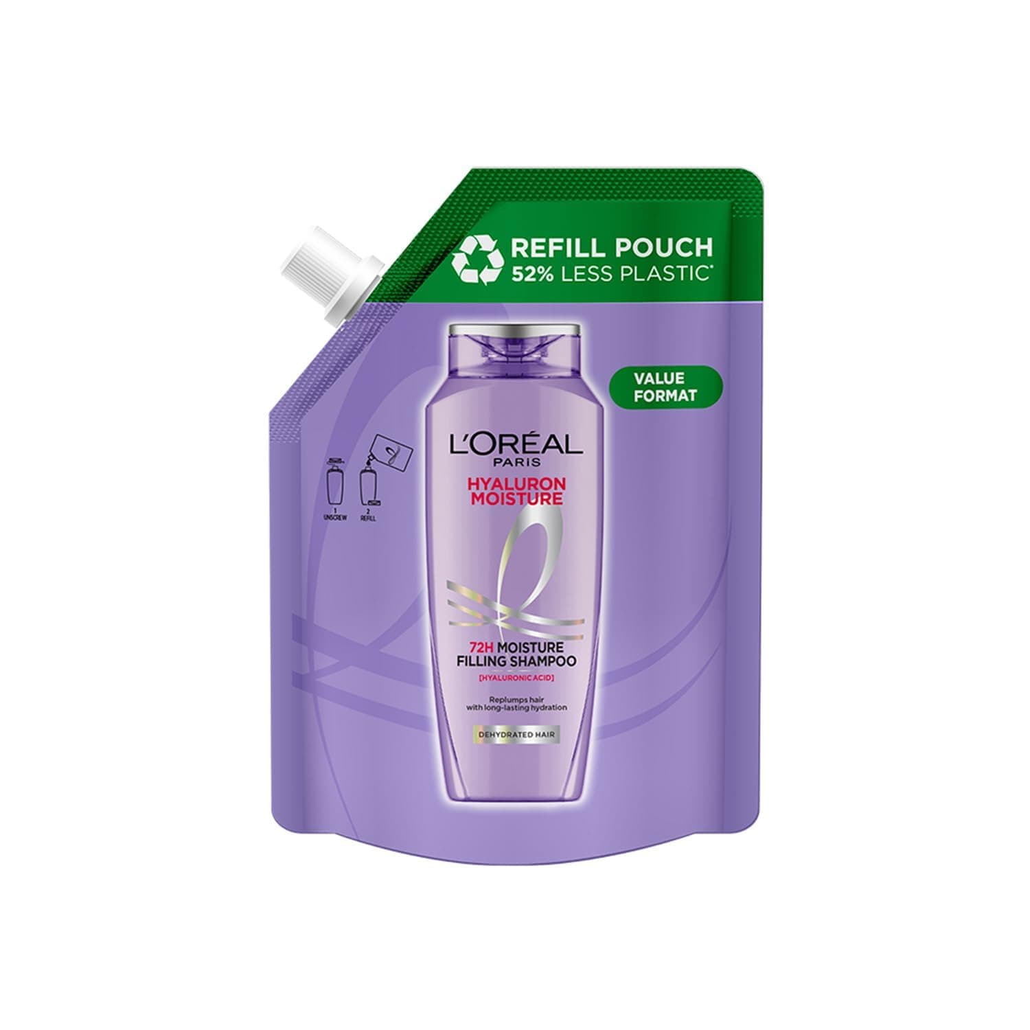 L'Oreal Paris Hyaluron Moisture Shampoo Refill - Hyaluronic Acid, 500ml