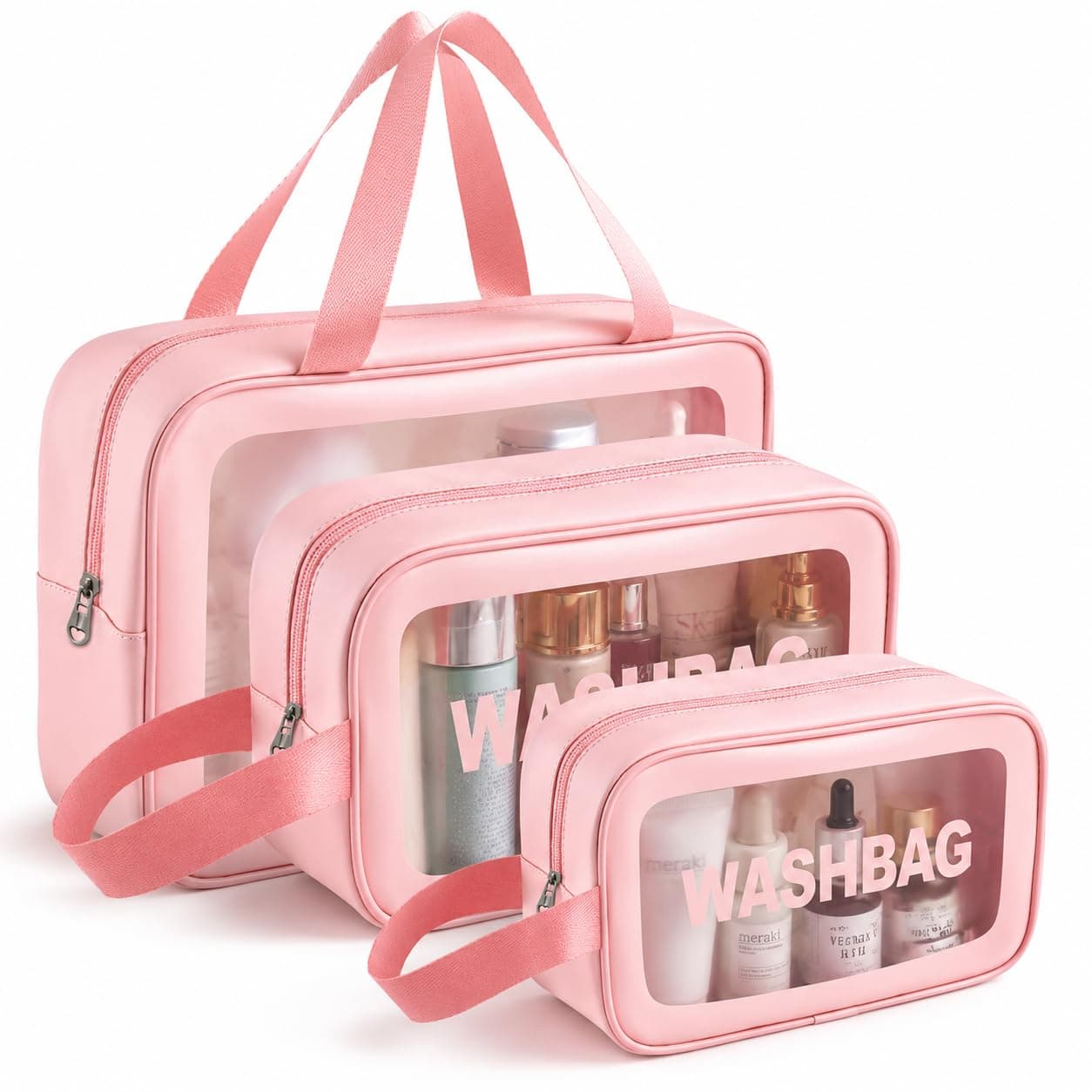 MELVIS Makeup Pouch Bag for Women | Travel Toiletry Organizer Set of 3 | Waterproof Cosmetic Wash Bag with Clear Window | Portable Travel Kit Carry Pouch