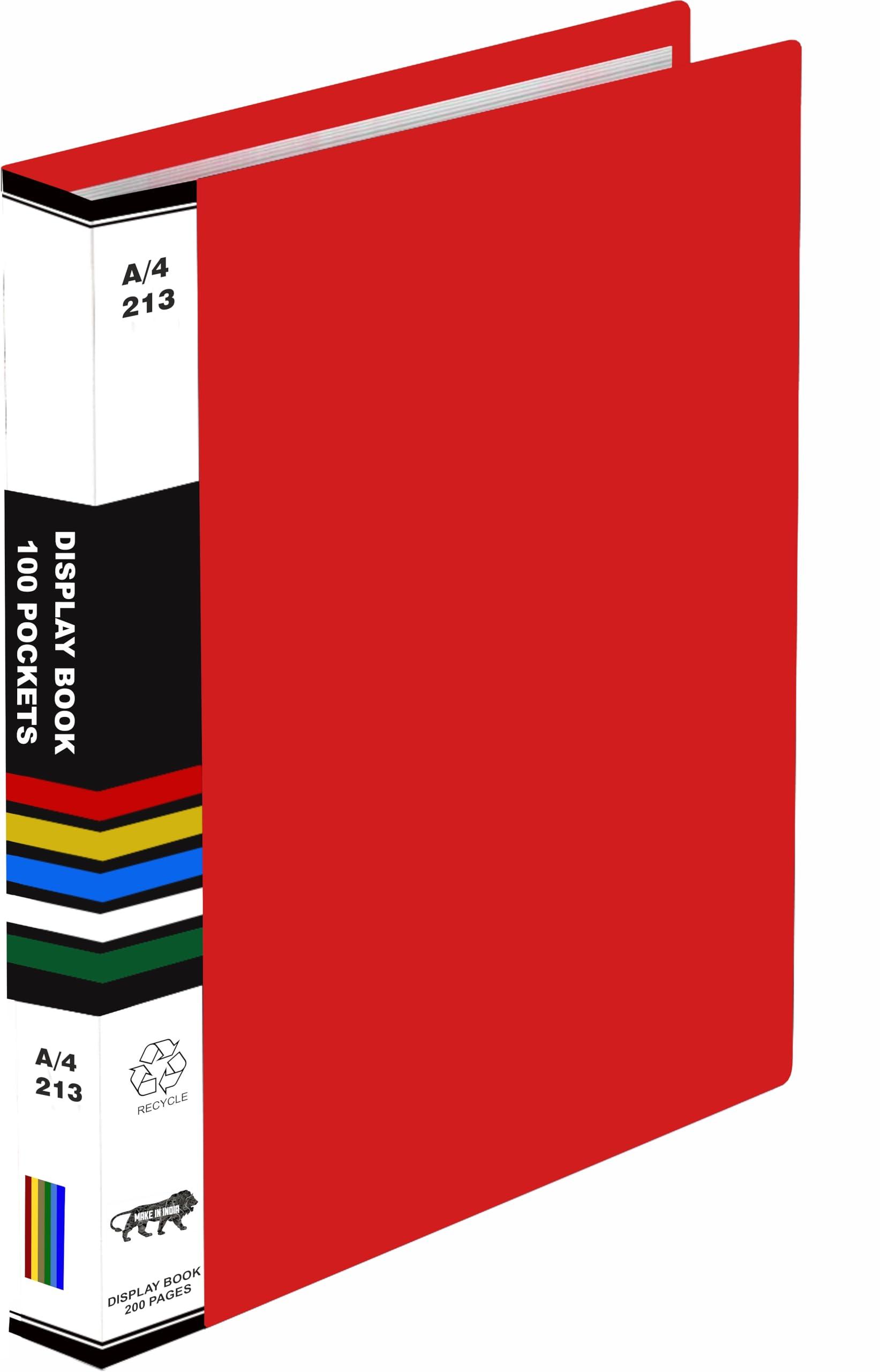 Verena A4 Size Presentation Display Book Folder File Binders with Plastic Clear Sleeves Document Organizer for Music Sheets Artwork Drawing for School Office (Red 100 Pocket 200 Pages)