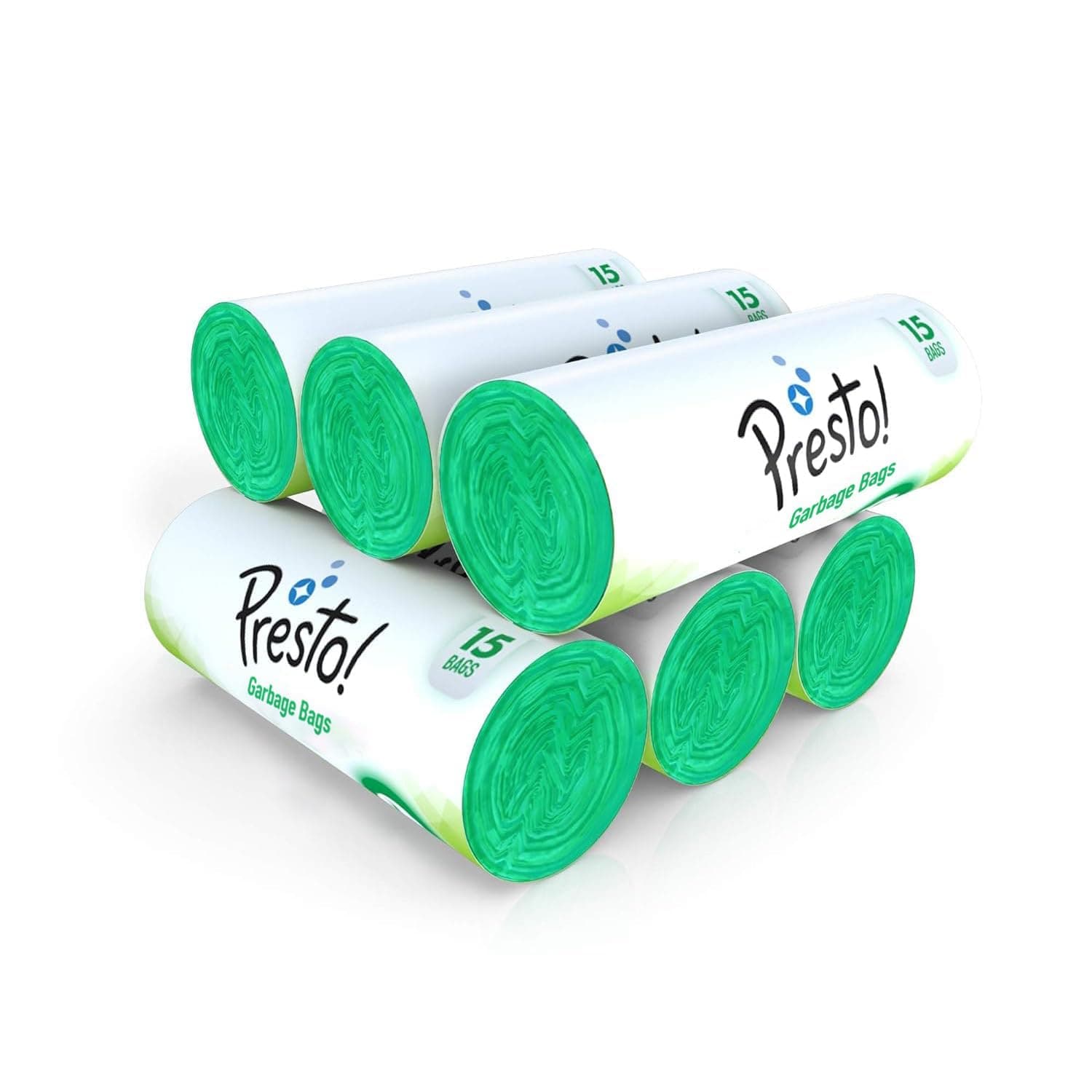 Amazon Brand - Presto! Garbage Bags | Large | 90 Count | 15 Bags X 6 Rolls | 24 X 32 Inches | For Wet Waste | Green