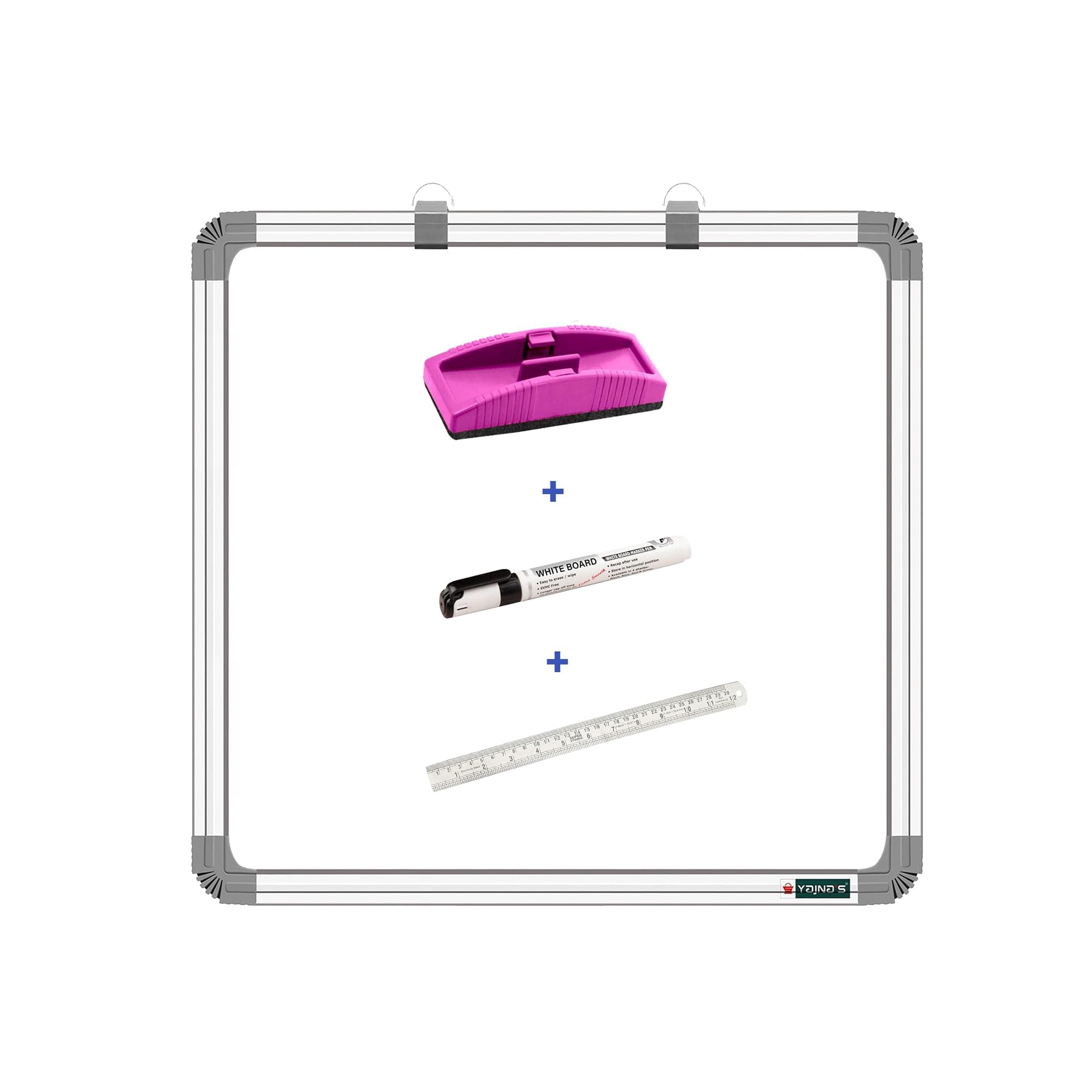 YAJNAS Non Magnetic 3X3 Feet Double Sided White Board and Chalk Board Both Side Writing Boards, one Side White Marker and Reverse Side Chalk Board Surface (Pack of 4 Items)
