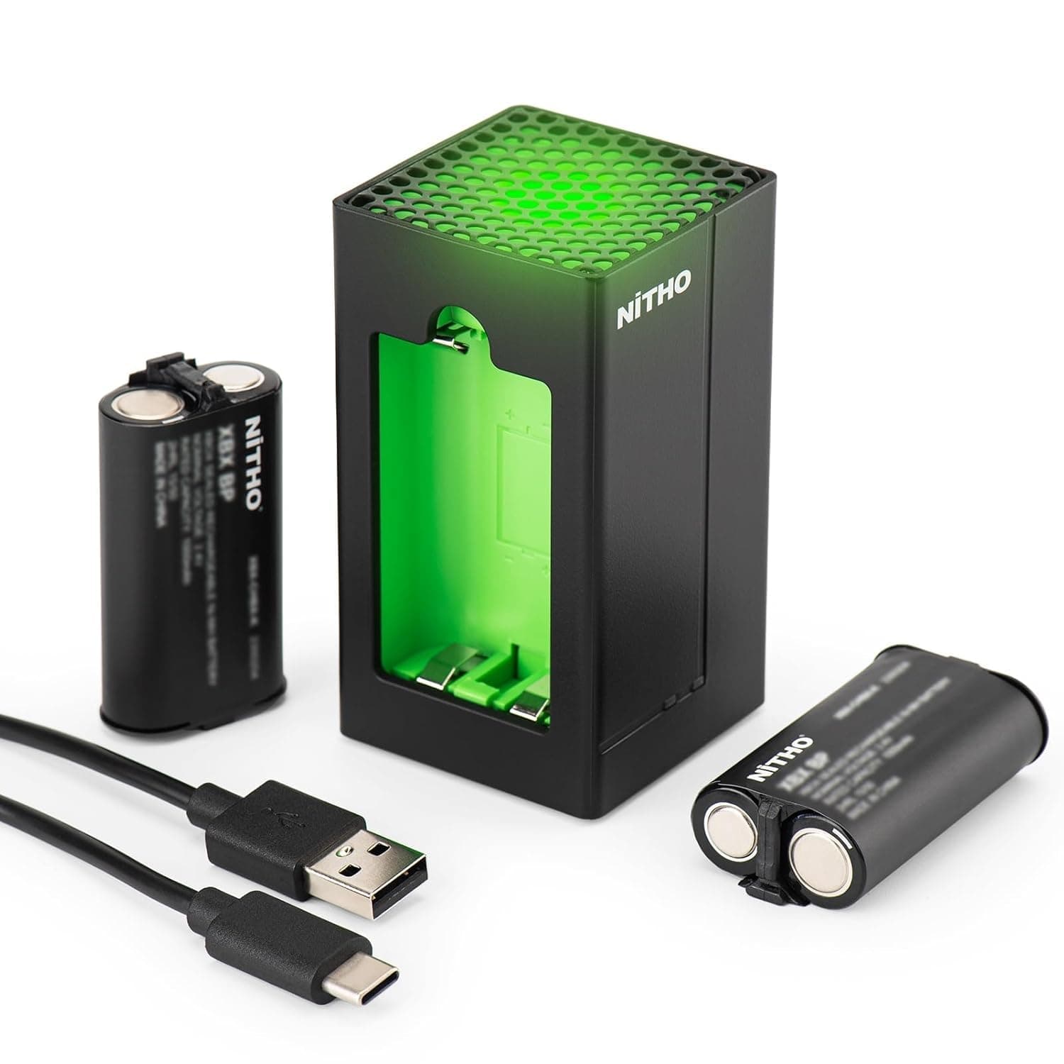 NiTHO Xbox Controller Battery Pack and Charger, Charging Station Compatible with Xbox One/One X/One S Elite, Xbox Series X/S Controller with 2 x Rechargeable Batteries, Fast Dual Charging Dock