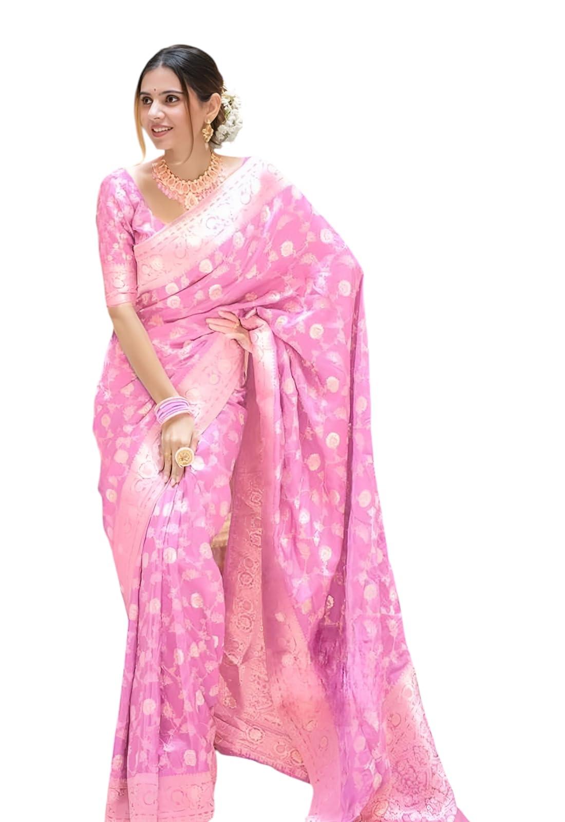 Yashika Women's Pure Kanjivaram Silk Saree Soft Banarasi Style Wedding With Blouse Piece | Saree For Women | New Sari_AZ-YS-OG1-SHAYANI BABY PINK