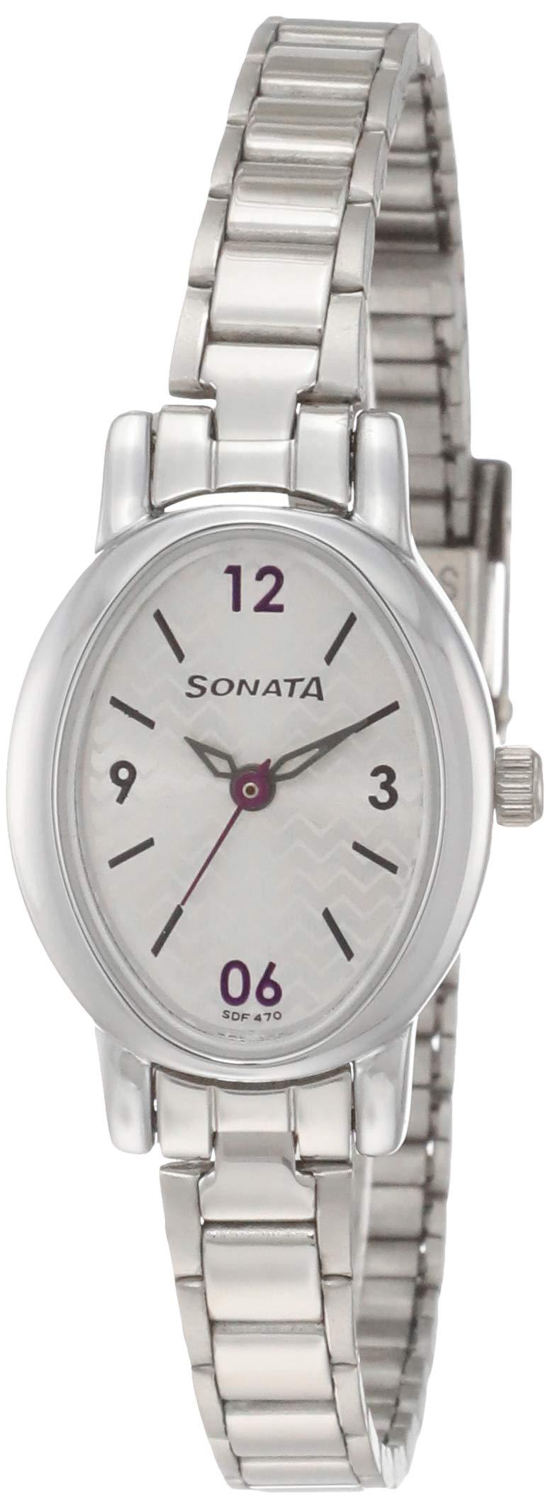 Sonata Quartz Analog Silver Dial Stainless Steel Strap Watch for Women-NS8100SM03