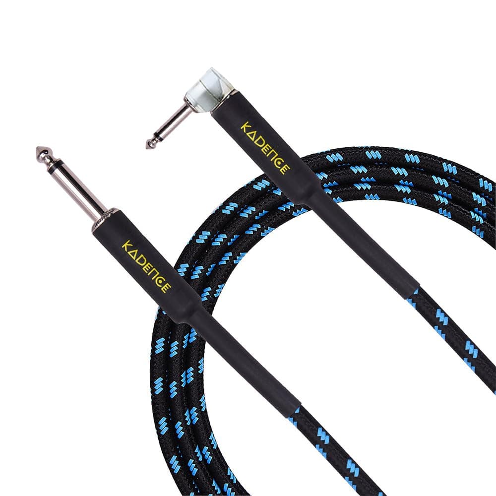 Kadence KPJ-3M Jamming Series 3m Right-Angle Instrument Cable | 6.35 mm TS Mono Jack | Braided Tangle-Resistant Sleeve | Low-Noise OFC Core | Black & Blue