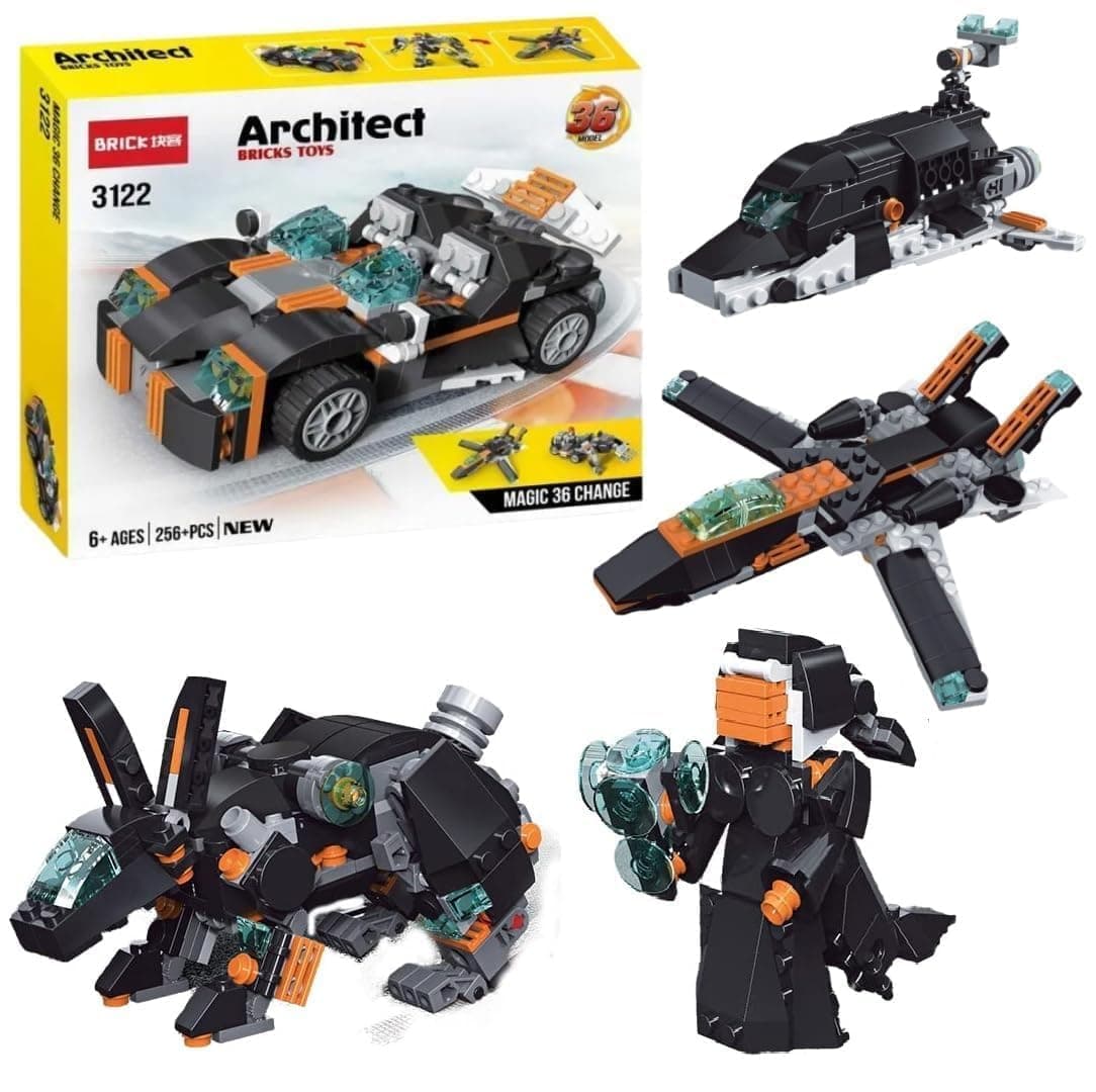 Sky Tech® 36-in-1 Magic Building Blocks Set | 256+ Pieces | Creative Construction Toy for Kids | Includes Instruction Manual | Ideal for Boys & Girls Ages 6+ | DIY Brick Robot, Jet, Ship Models