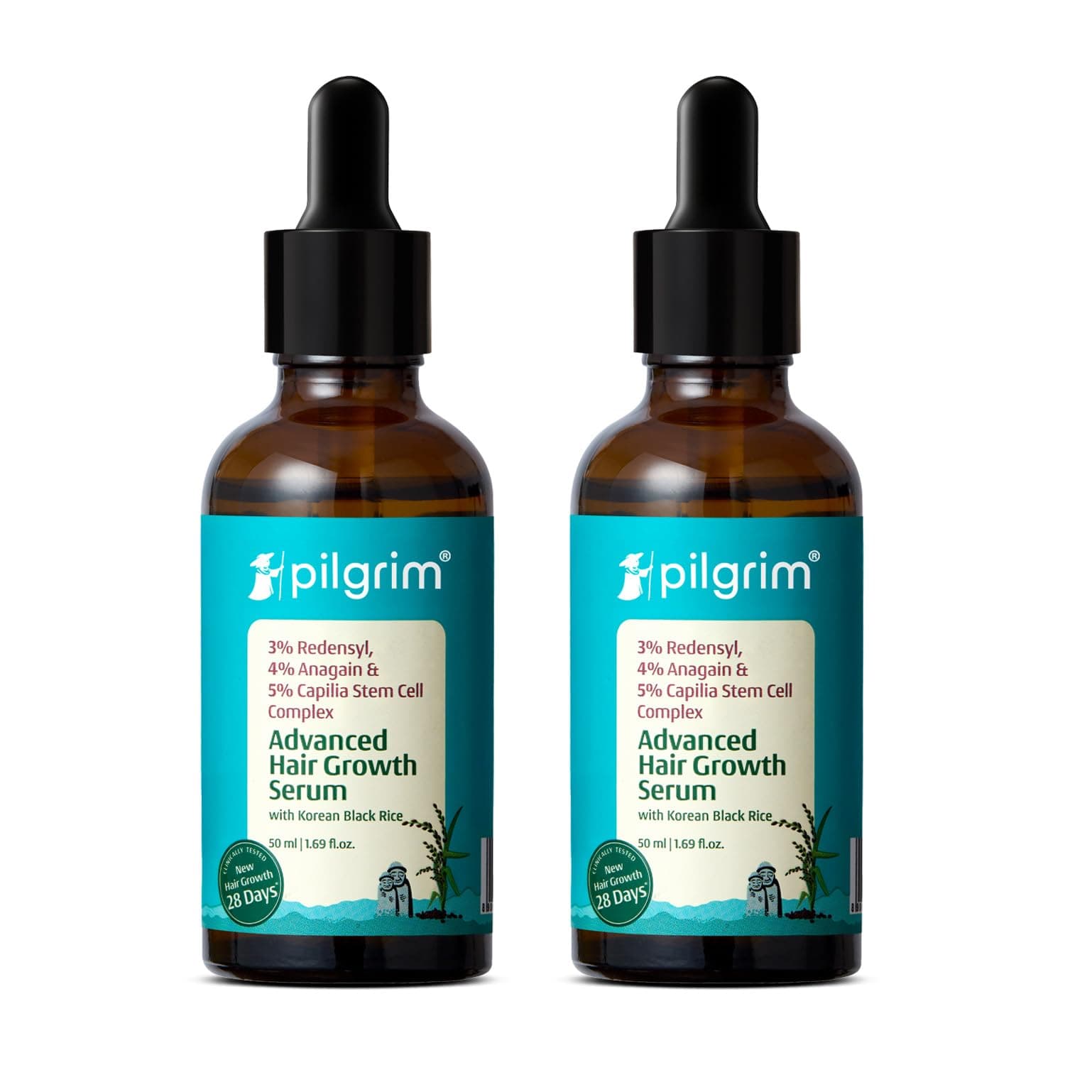 Pilgrim Redensyl 3% + Anagain 4% + 5% Capilia Stem Advanced Hair Growth Serum - 50 ml (Pack of 2) With Rosemary, Controls Hair Fall, Stimulates Hair Growth, Increase Hair Density | For Women & Men