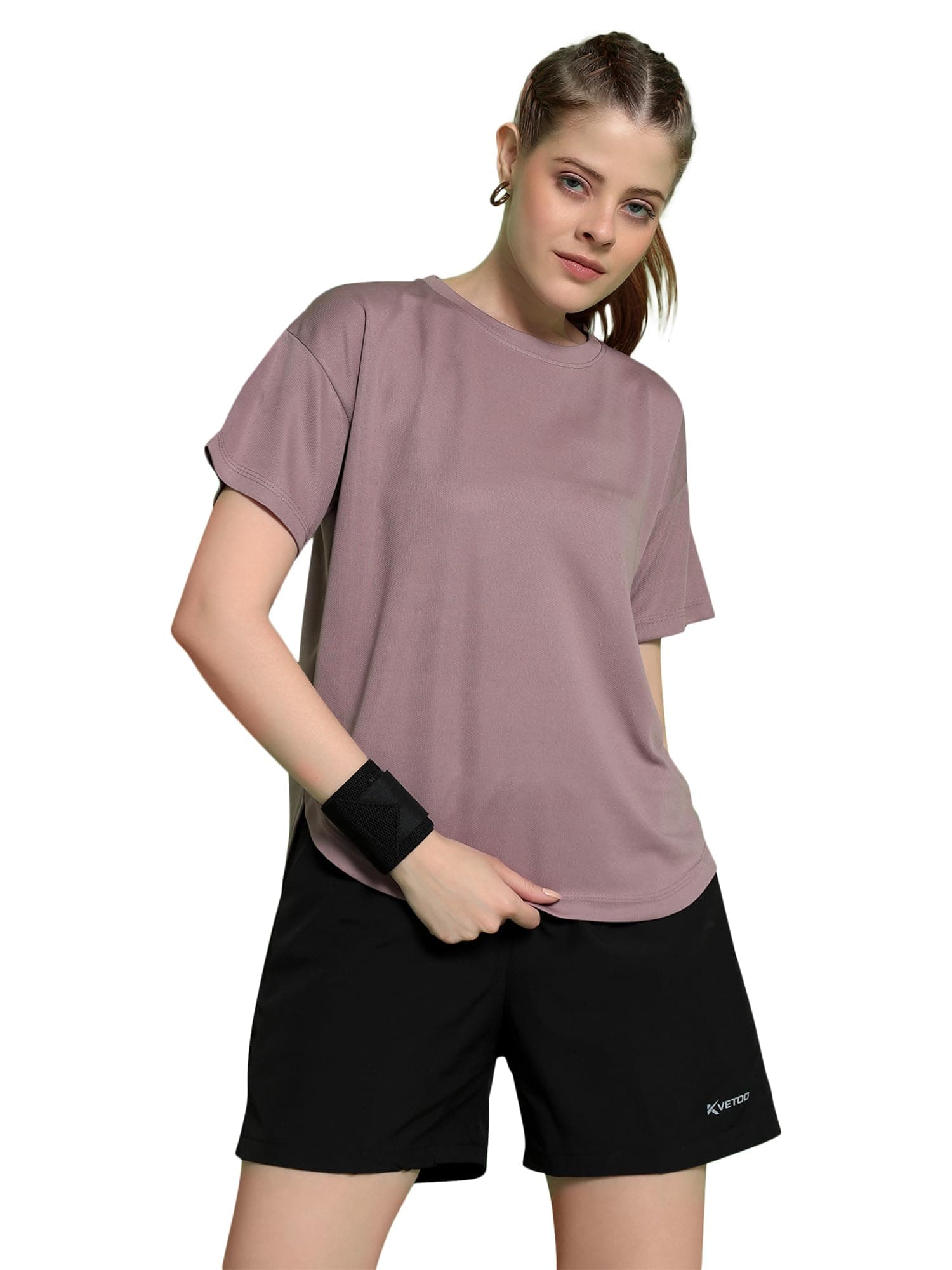 Kvetoo Women Apple Cut Gym T Shirt Breathable Workout Tee Slim Fit Activewear Top Sports Training Yoga T Shirt Women Onion Size L