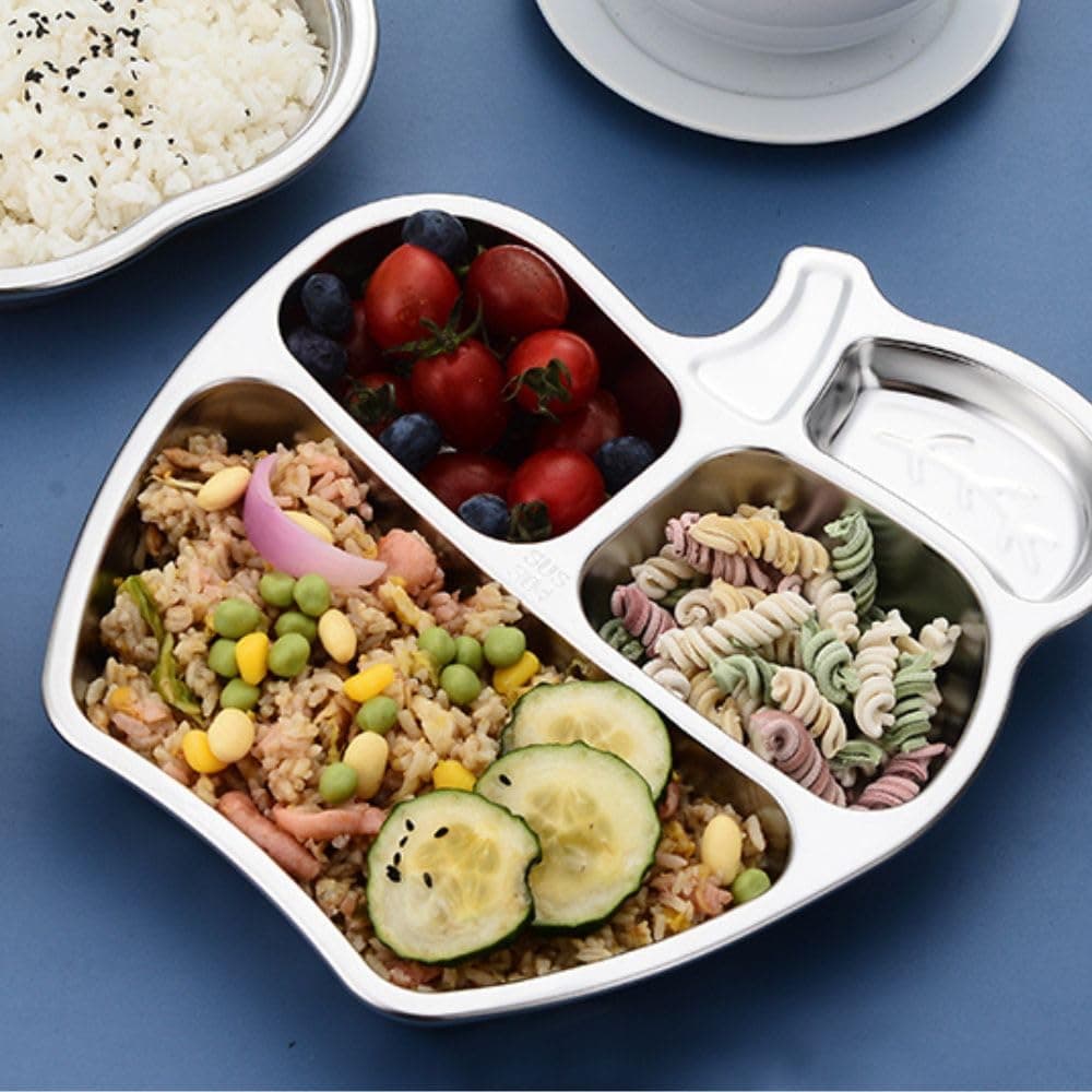 Happy Hues Apple Stainless Steel 3 Compartments Divided Meal Plate Dinner Dish for Kids