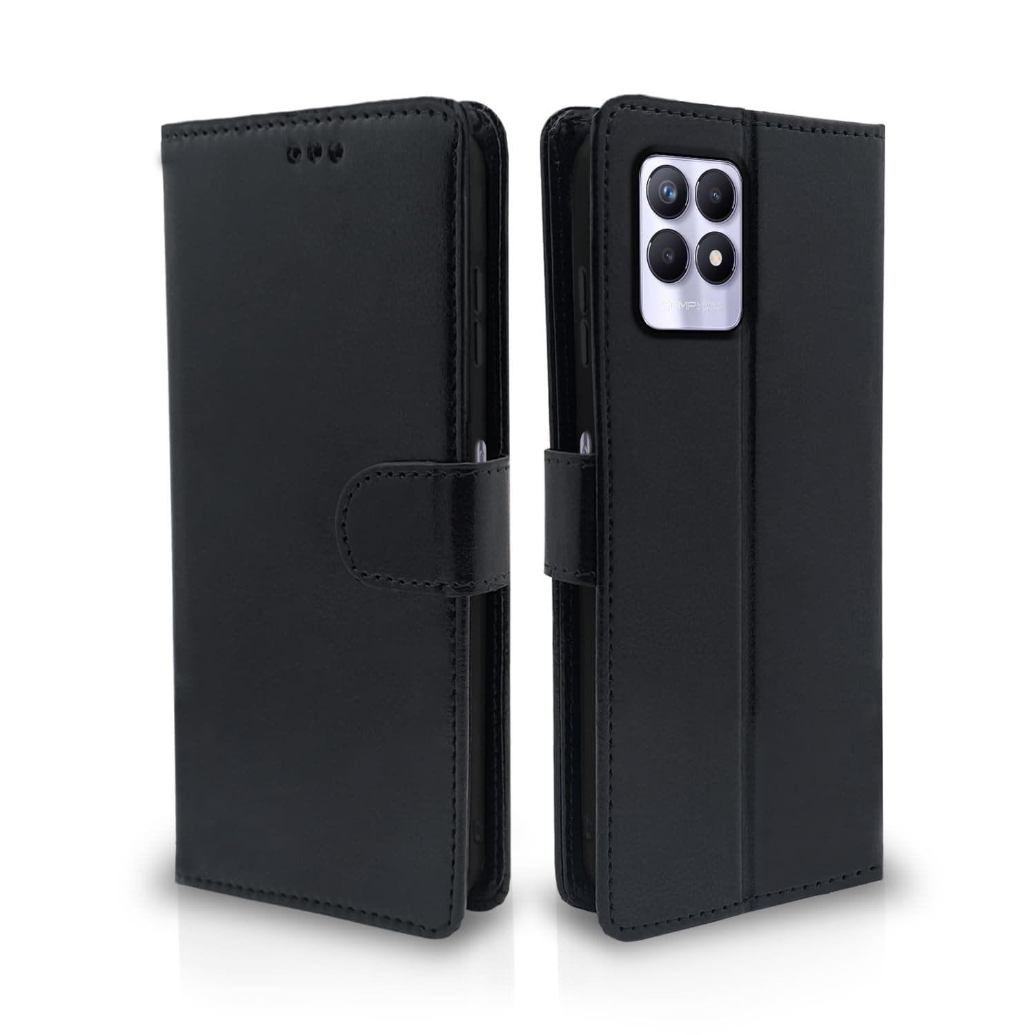Pikkme Realme Narzo 50 4G / Realme 8i 4G Flip Cover Leather Finish | Inside TPU with Card Pockets | Wallet Stand and Shock Proof | Complete Protection Flip Case (Black)