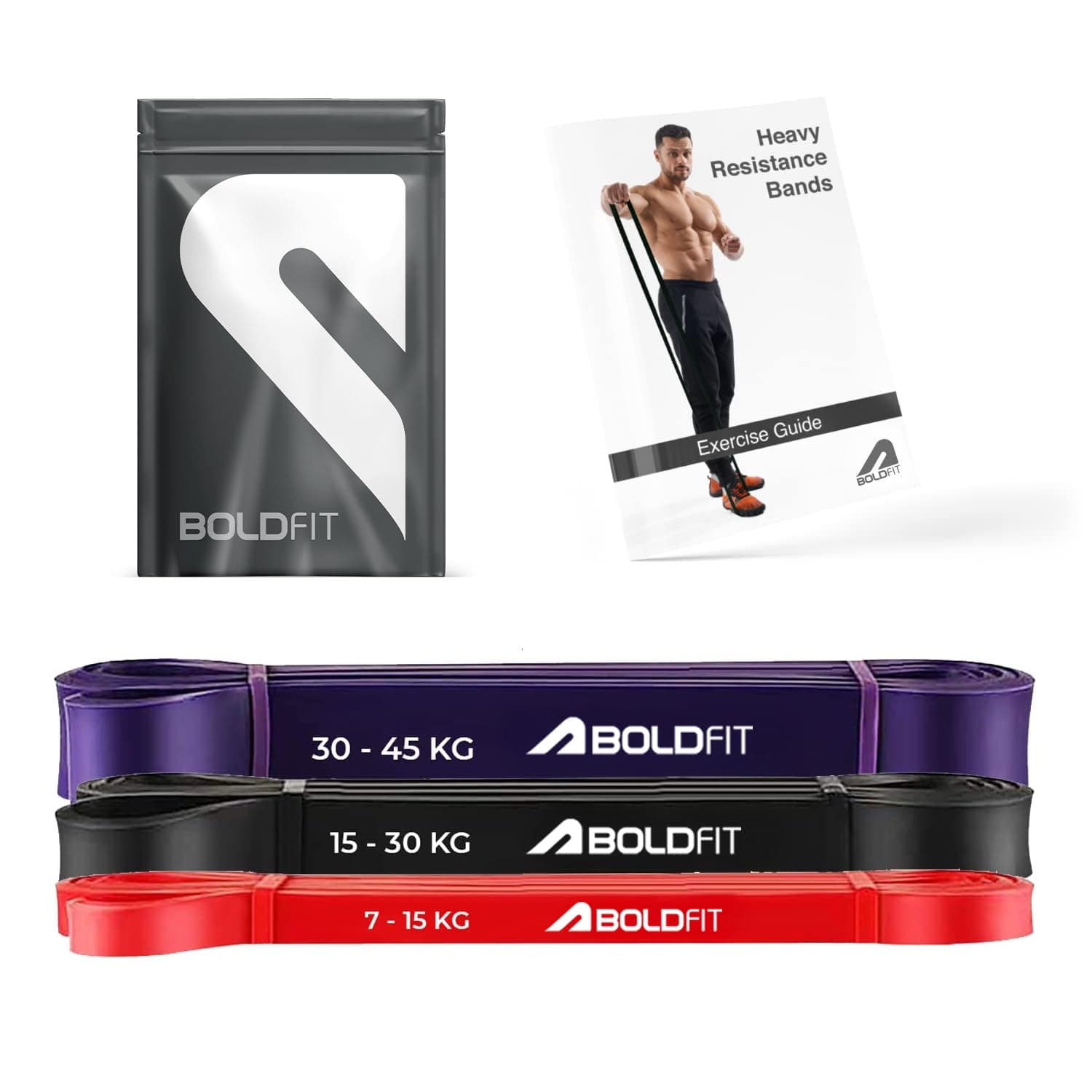 Boldfit Heavy Resistance Band for Exercise & Stretching (Red, Black and Purple)