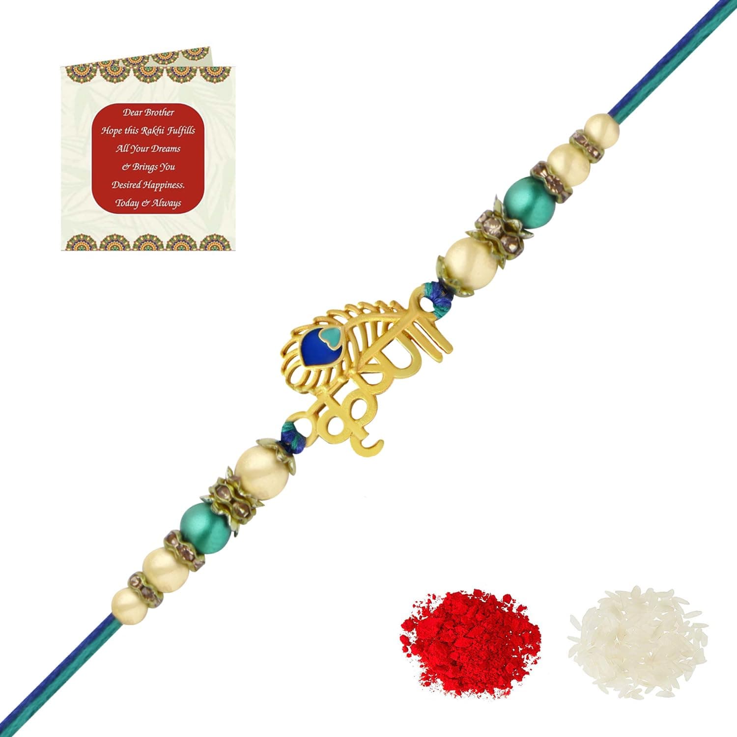 Riddhika Ventures Glorious Gold Plated Auspicious Diamond Ring Rakhi with Roli Chawal and Greeting Card (P5)