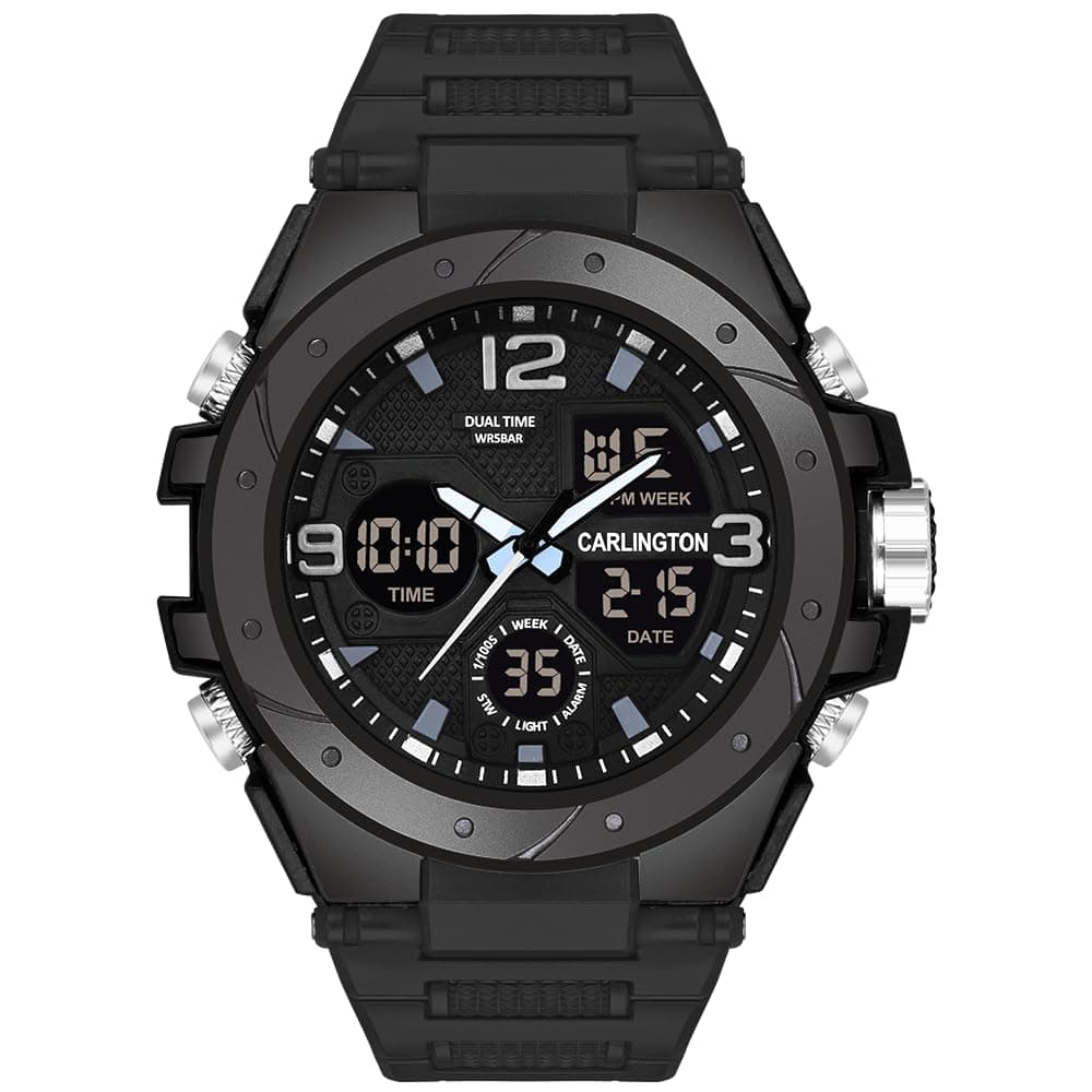 Carlington Endurance Series Analog-Digital Sports Watches for Men and Boys with Alarm, Stopwatch, Backlit Display, Dualtime, Silicone Rubber Strap, Water & Shock Resiatant - CT_9105