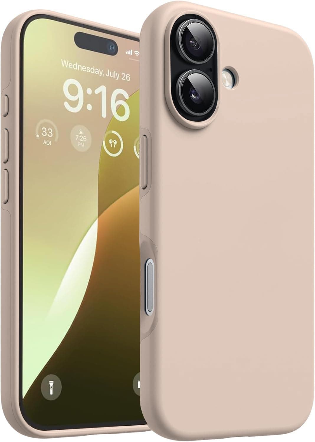 DIZORO Compatible for iPhone 16 Case 6.1, Slim Liquid Silicone 3 Layers Full Covered Soft Gel Rubber Phone Case Protective Cover 6.1 Inch - Desert