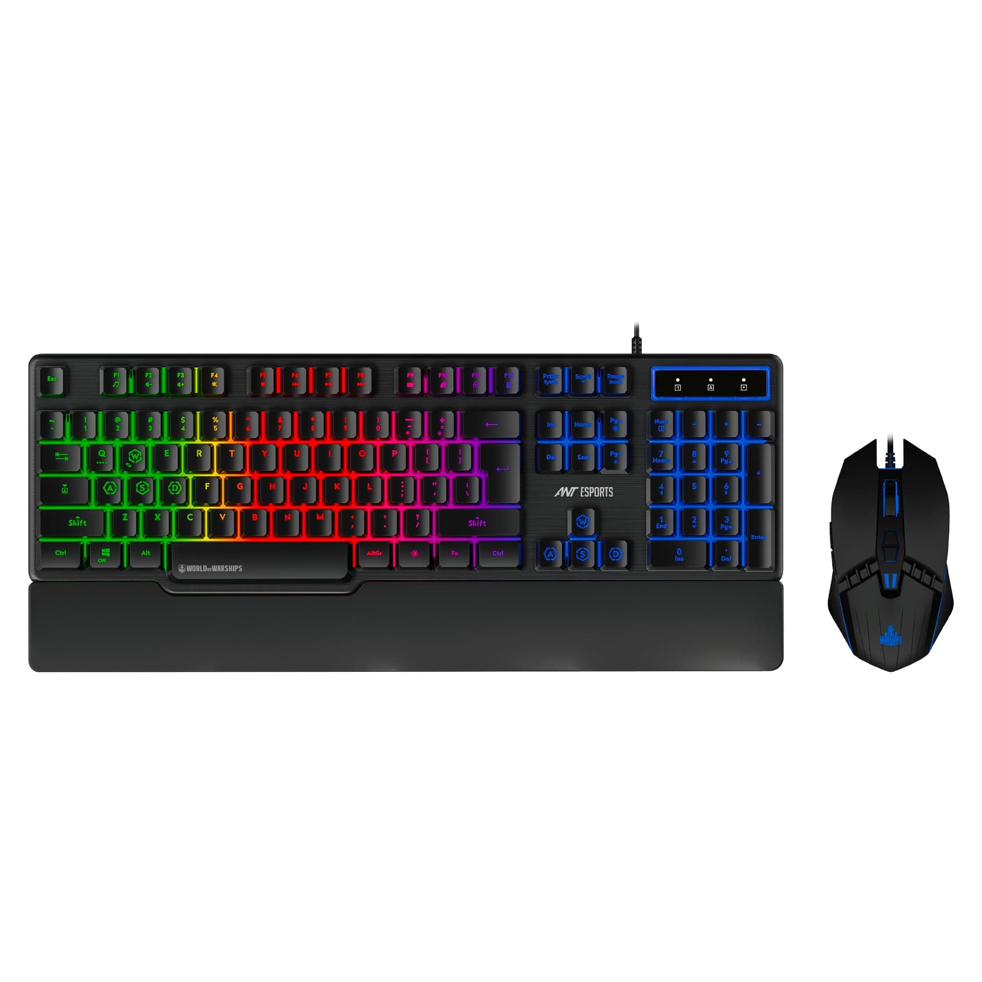 Ant Esports KM500W Wired Gaming Keyboard Mouse Combo, Multimedia Keys,LED Backlit RGB, Ergonomic Wrist Rest,3200 DPI 7 Button Programmable Mouse, USB for PC Laptop Mac, World of Warships Edition_Black