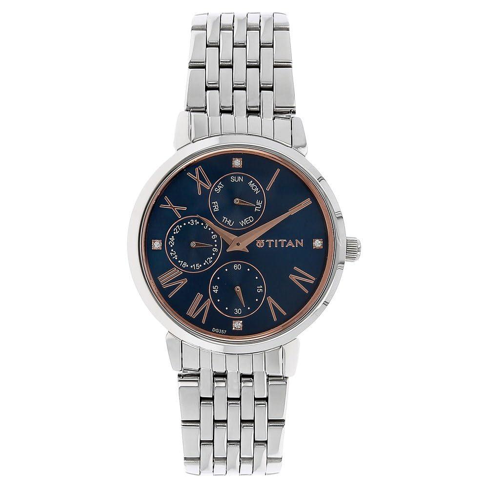 Titan Workwear Quartz Analog Midnight Blue Dial Silver Stainless Steel Strap Watch for Women - NT2569SM01