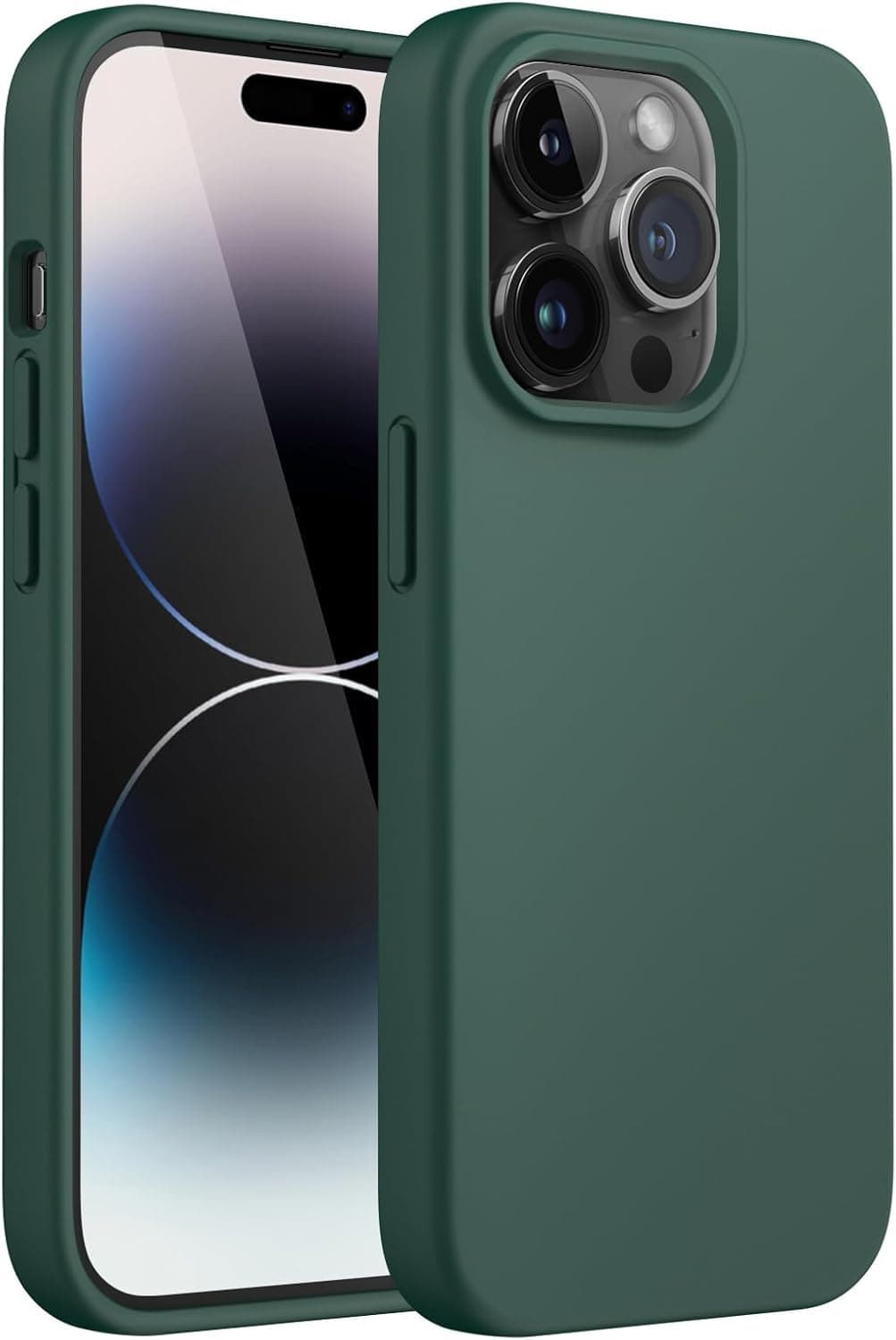 DIZORO Liquid Silicone Compatible for iPhone 14 Pro Max Case Gel Rubber with Microfiber Lining Non-Slip Full Body Protective Shockproof Back Cover (Forest Green, 6.7 inch)