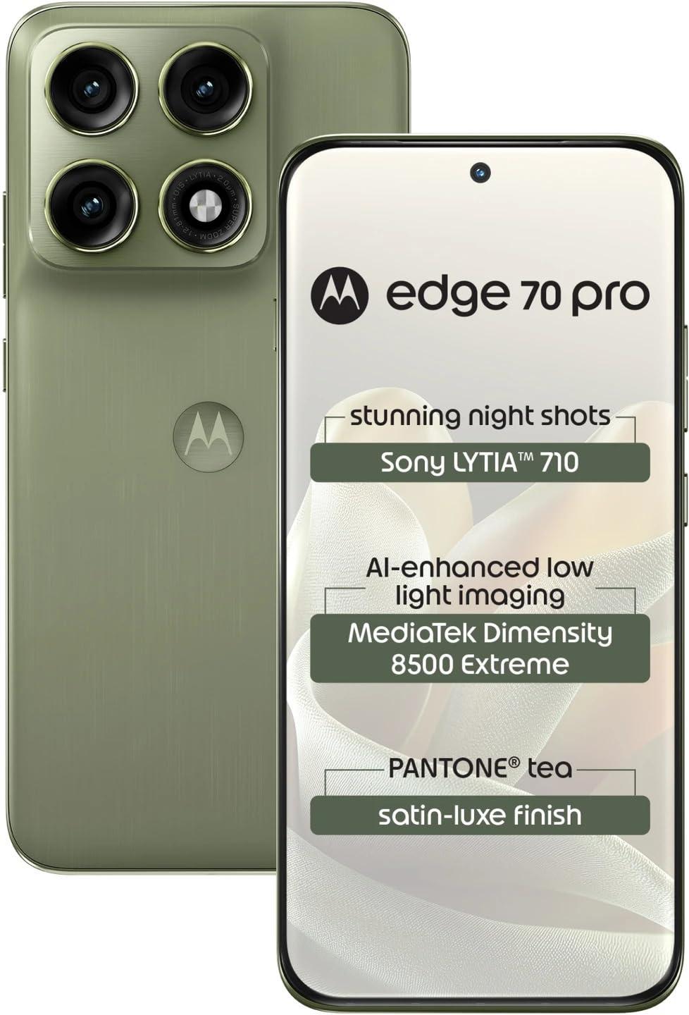 Motorola Edge 70 Pro (Satin-Luxe PANTONE Tea Green, 12GB RAM, 256GB Storage) | Dimensity 8500 Extreme Processor | 50MP Triple Camera | 50MP Selfie | 6.8” FHD+ Display | 6500mAh Battery | 5G Smartphone