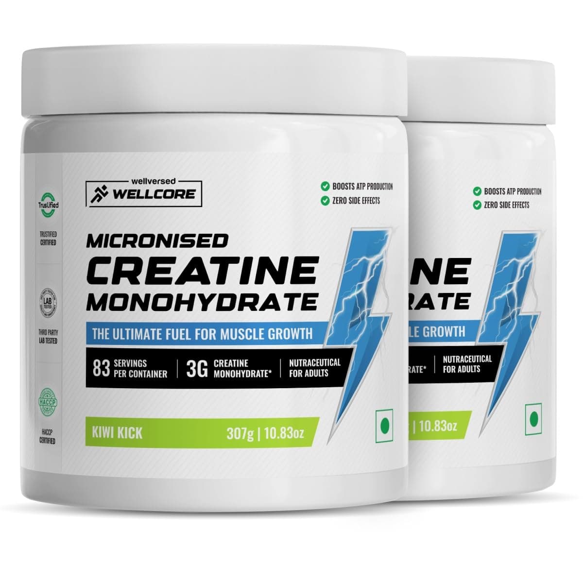 Wellcore Pure Micronised Creatine Powder (83 Servings, Kiwi Kick) For Enhanced Muscle Strength With Rapid Absorption | Creatine Monohydrate | Wellcore Creatine Flavoured - 307g (Pack of 2)