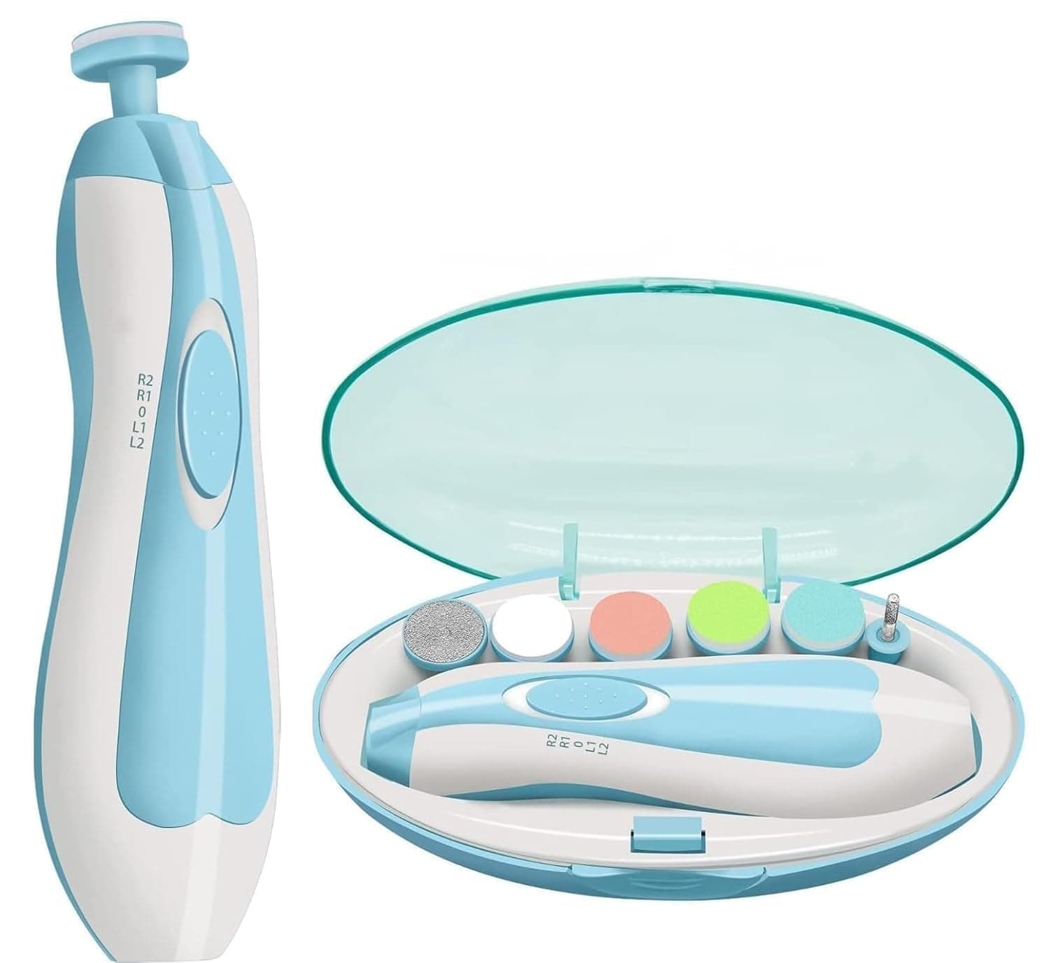 AIRSEE Baby Nail Trimmer Electric Nail Drill Safe File,Baby Nail Clippers with Light & 6 Grinding Pads Polishing Shape Tools for Newborn Toddler or Adults Toes and Fingernails, Kids Nail Care (Blue)