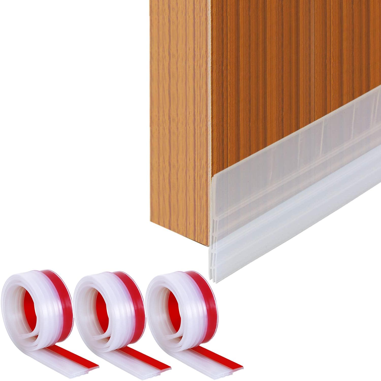 URBANMONK 3-Pack Silicon Door Bottom Sealing Strip | Self Adhesive Door Gap Filler Rubber | Bottom Sealing Strip Guard |Transparent, 39 Inch