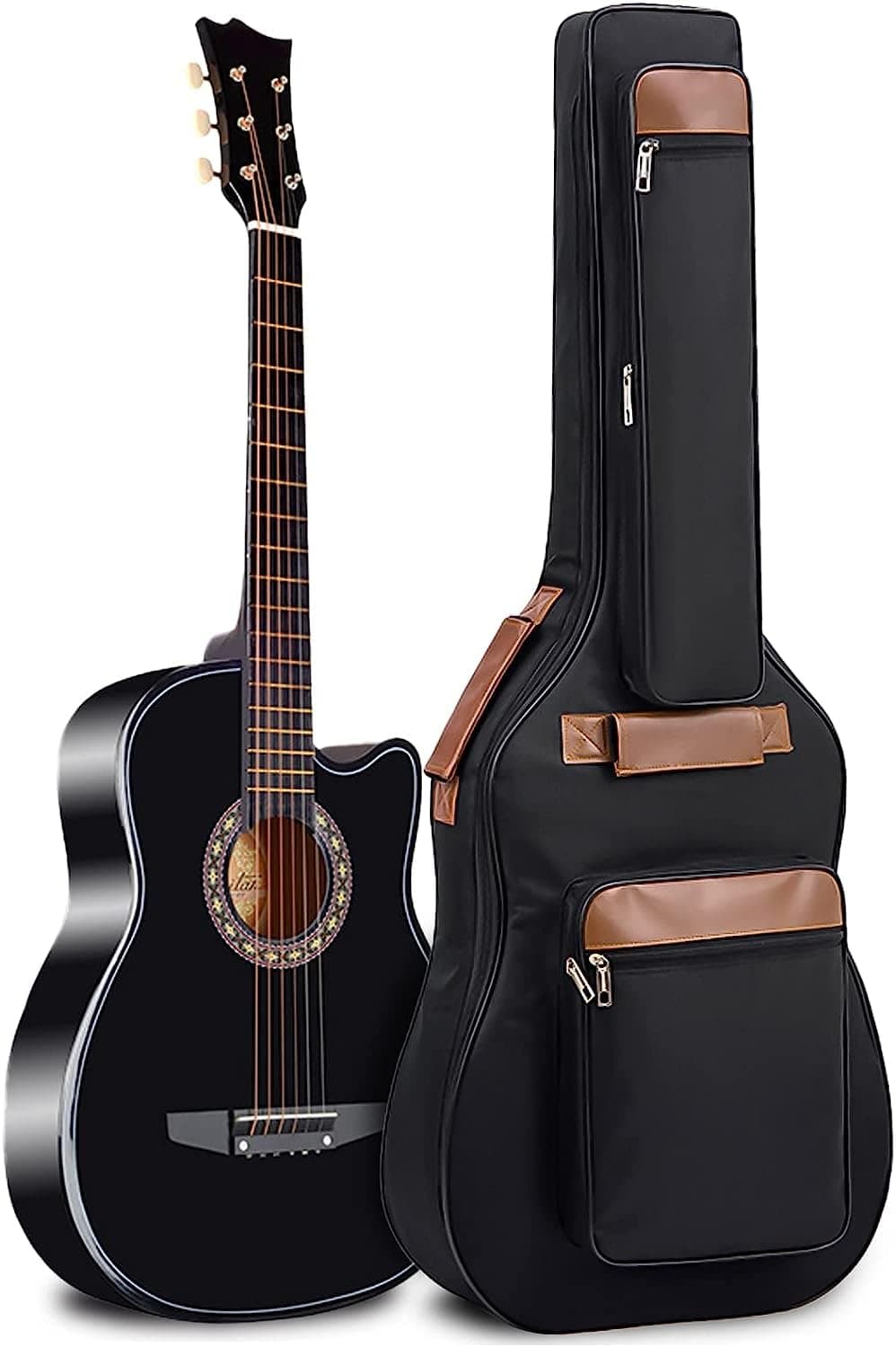 Glow Wings Musical 41 Inch Acoustic Guitar Case, Classical Guitar Bag 10mm Extra Thick Padded, 4 Pockets Guitar Gig Bag Soft with Waterproof Oxford Cloth, Black
