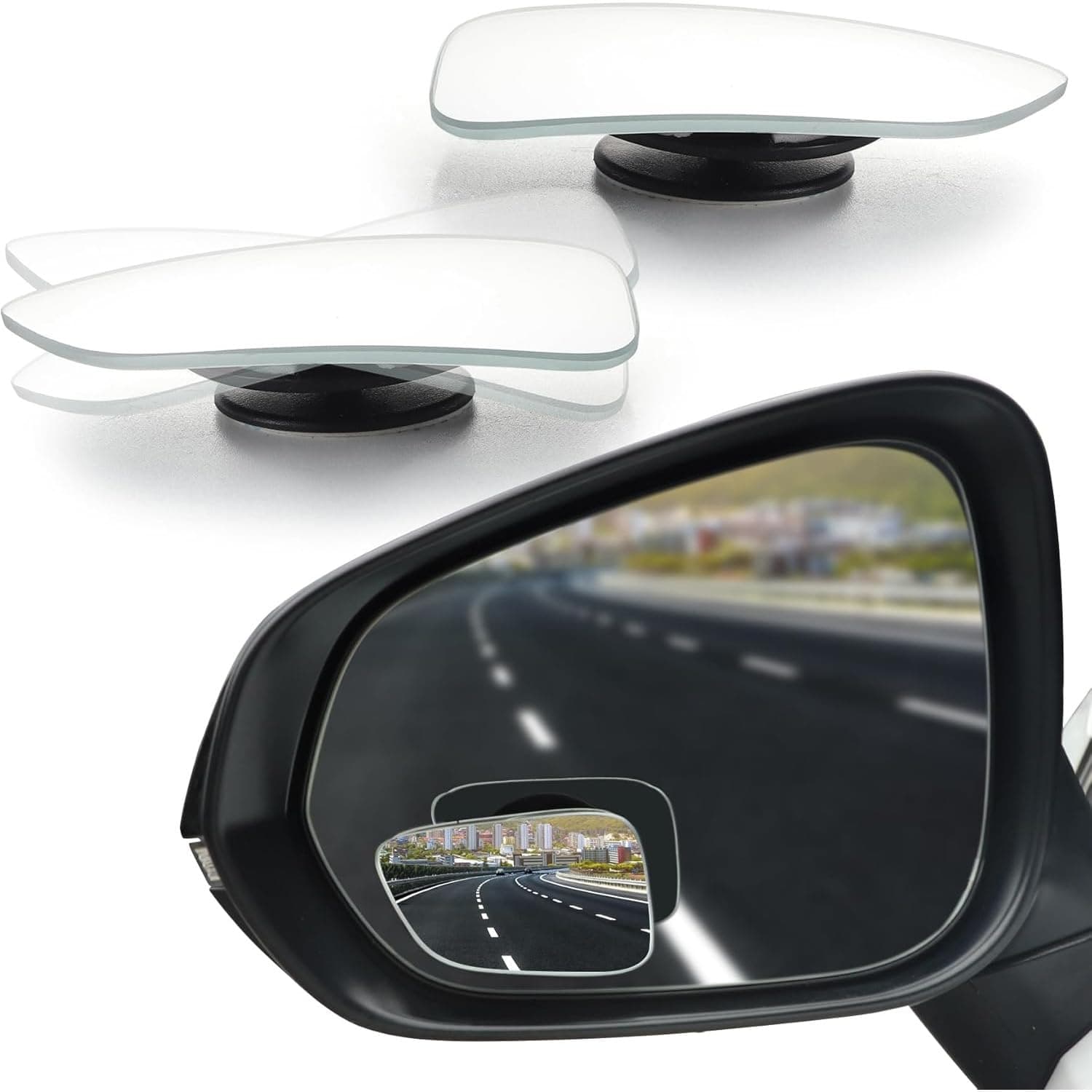 OTO2EYE Blind Spot Mirror for Car & Bike, 360° Adjustable Rear View Convex Mirror, Frameless Rectangle Design, Universal Fit for All Vehicles (2 Pcs)