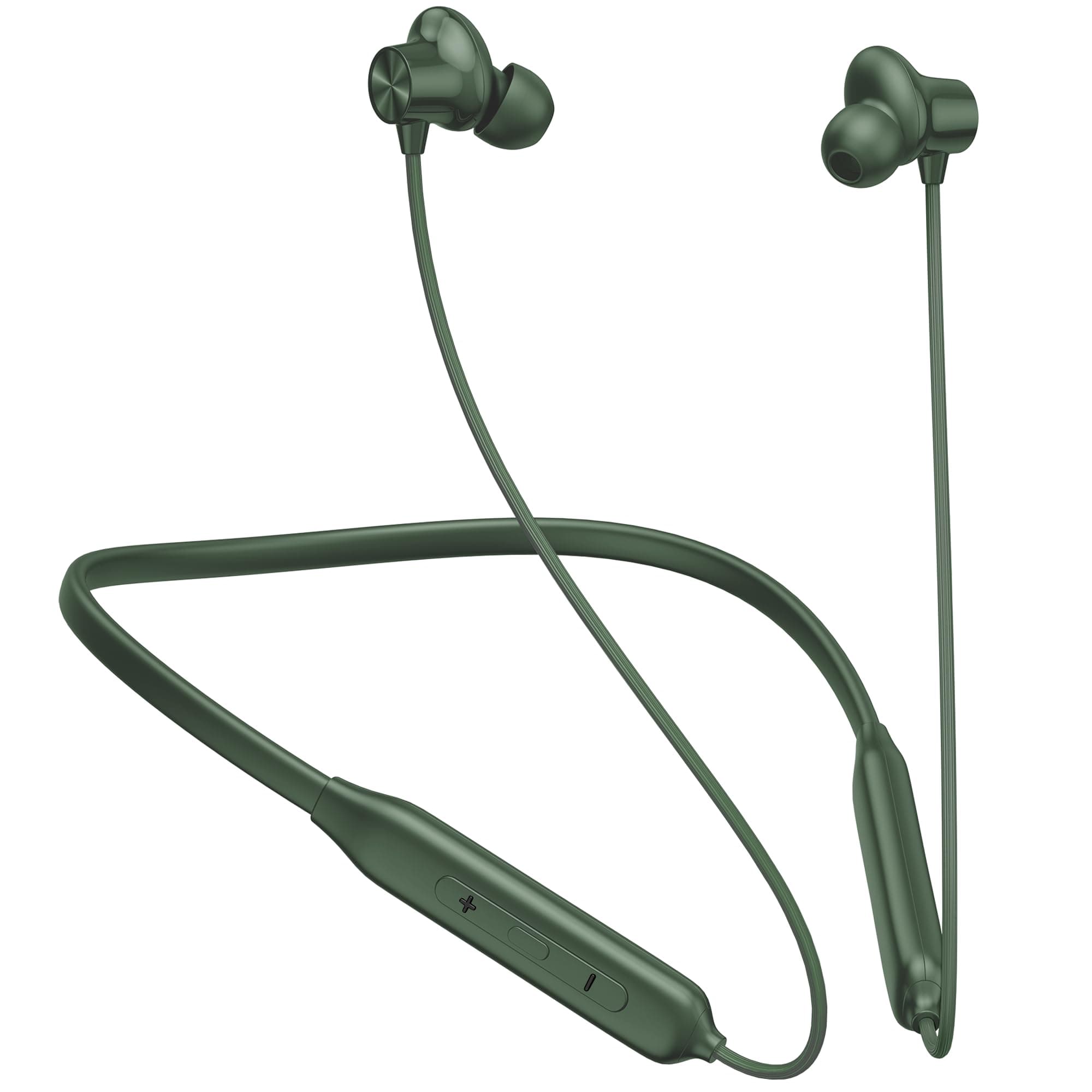 Kratos N4 Bluetooth Neckband with 55H Playtime, Deep Bass, Stereo Sound, HD Calls, Magnetic Earbuds, Type-C Fast Charging, Rich Audio, Hollow Switch for Comfort & Style (Green)