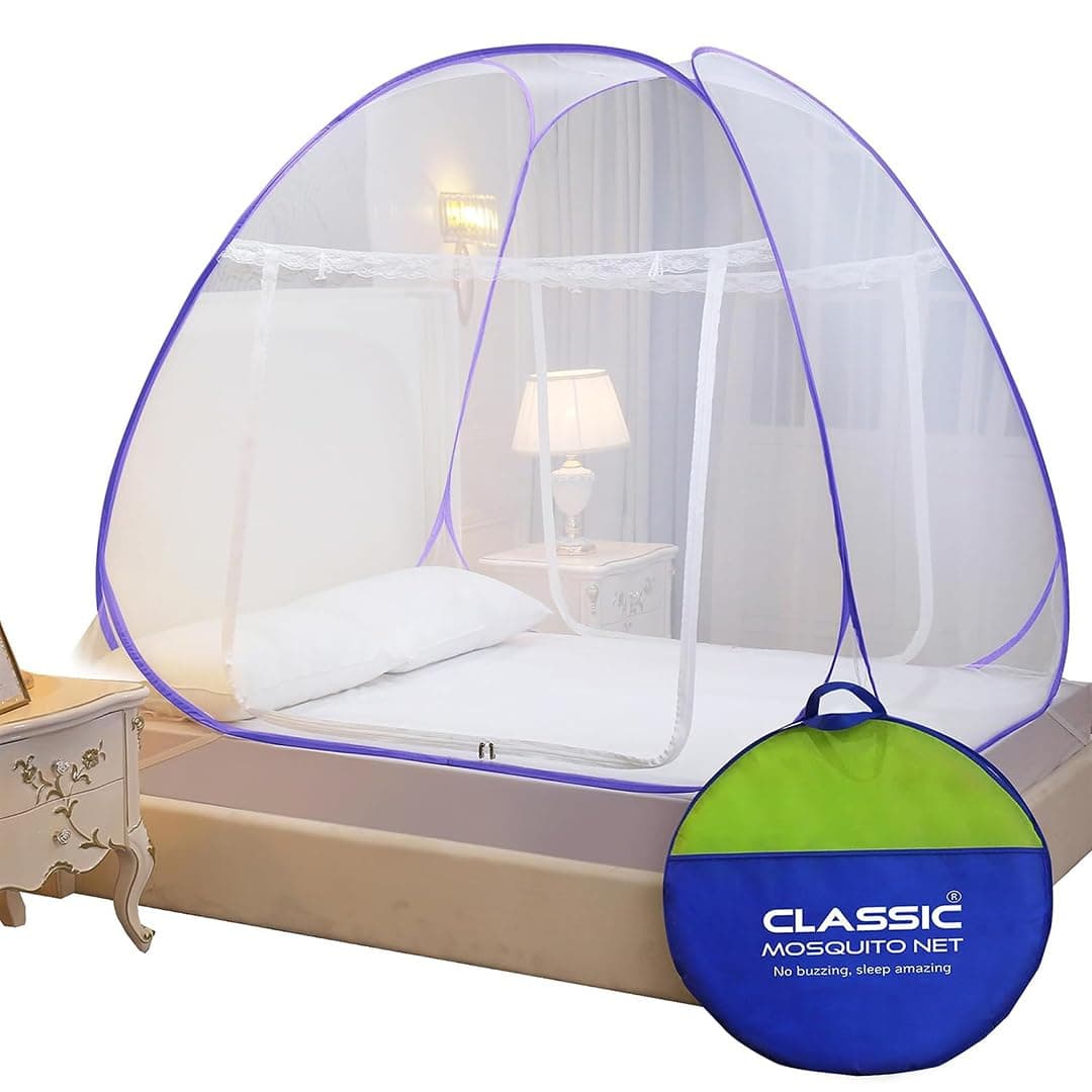 Classic Mosquito Net for King Size Bed | 30 GSM Polyester Fine Mesh | Foldable Pop Up Machardani for Double Bed | 360° Mosquito & Insect Protection | Washable & Reusable | Purple