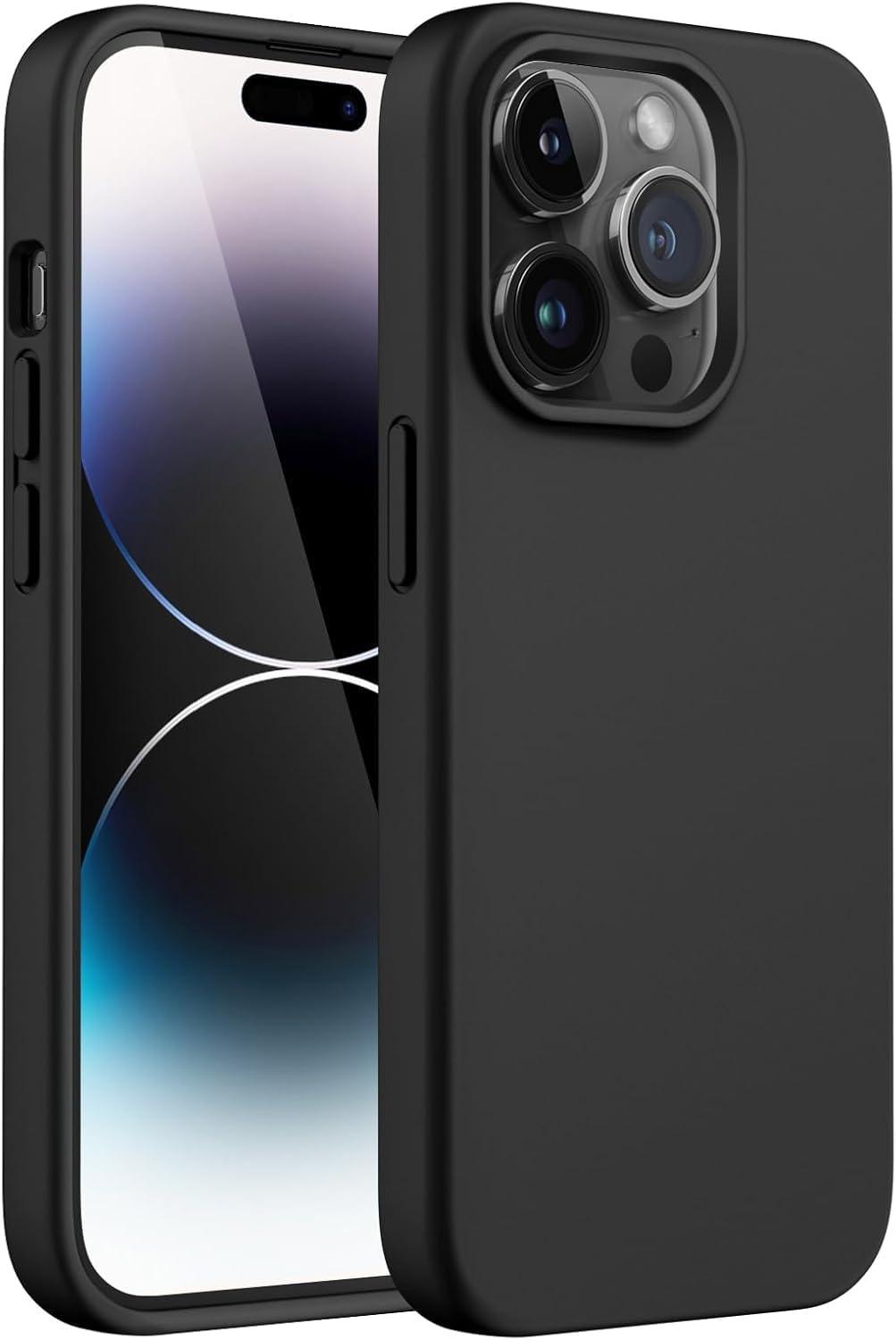 DIZORO Liquid Silicone Compatible for iPhone 14 Pro Max Case Gel Rubber with Microfiber Lining Non-Slip Full Body Protective Shockproof Back Cover (Black., 6.7 inch)