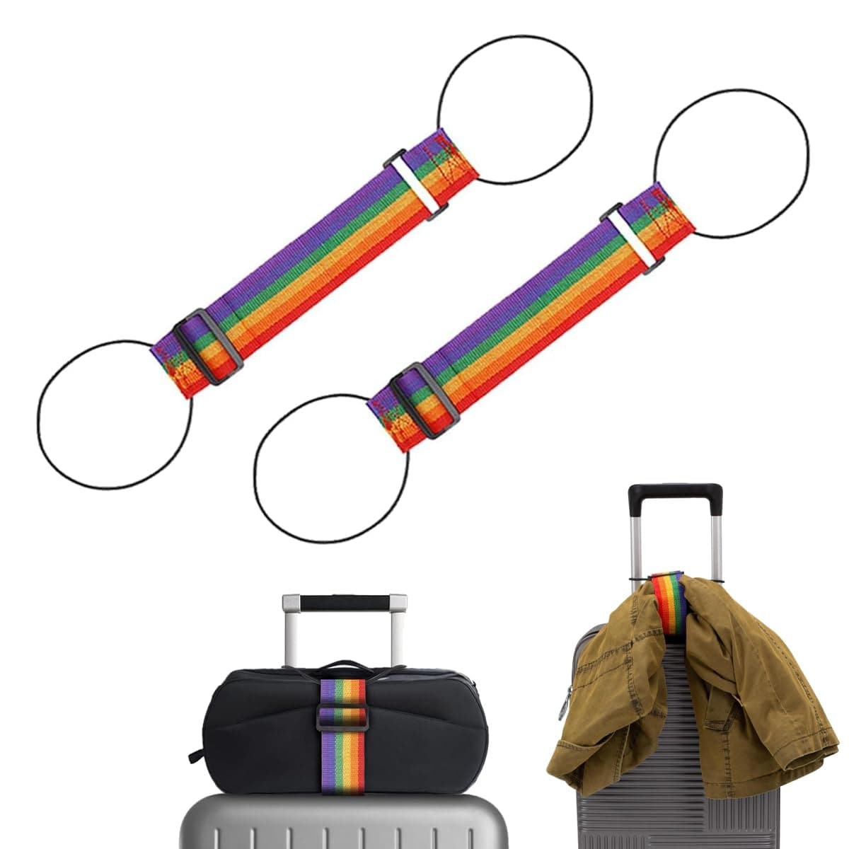 HASTHIP® 2Pcs Rainbow Luggage Binder Strap, Fashion Travel Wide Stretchy