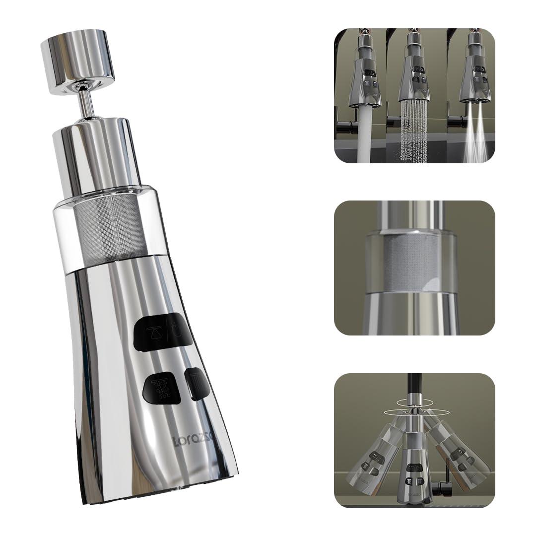 Lorazzo FLO 360° Kitchen Tap Extender with Water Filter | 3-Mode Spray Tap Extension for Kitchen Sink | Flexible Tap Extender for Easy Washing | 1-Year Lorazzo Limited Warranty