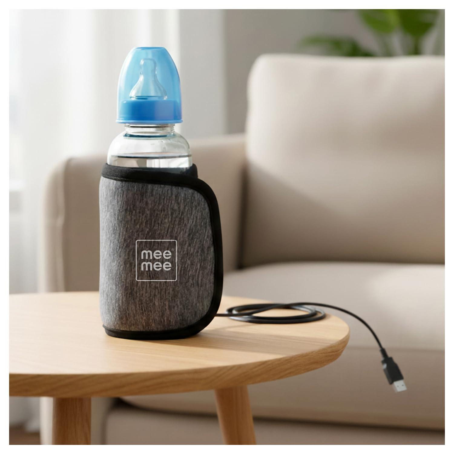 Mee Mee Portable Bottle Warmer | Warms Milk in 10 Minutes | USB Rechargeable Travel Warmer | Safe & Even Heating | Compatible with Most Feeding Bottles | Grey