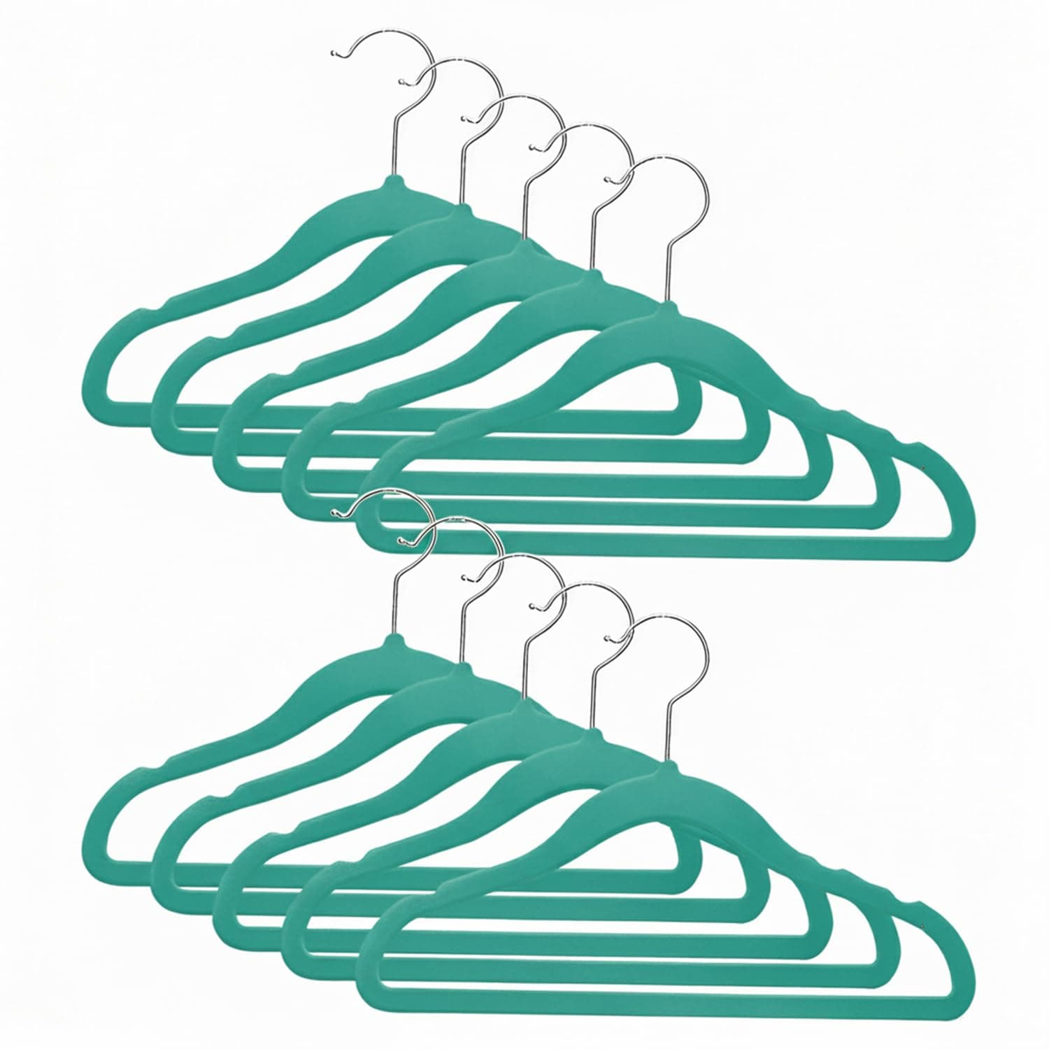 Amazon Basics Kids Velvet Hangers – Dark Green, Notched Design, Coated Surface, Lightweight and Slim, 1.5 kg Capacity, Pack of 50 (Size: 28L × 18.5H × 0.4W cm)