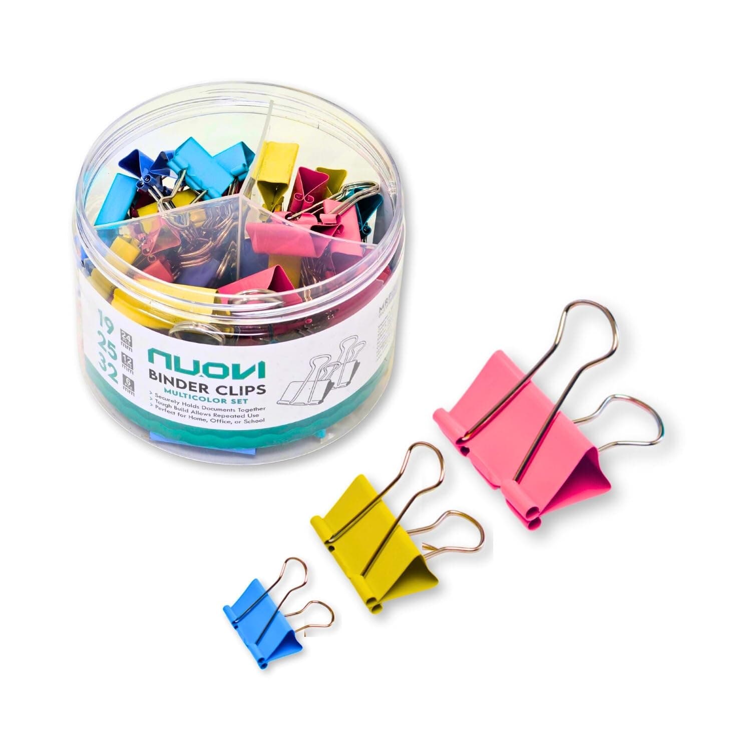NUOVI Binder Clips Assorted Sizes-Multicolor | Made of Tempered Steel, Durable & Rust-Resistant | Perfect for Holding Loose Papers | Ideal for School, Office & Home (Pack of 42 Clips)