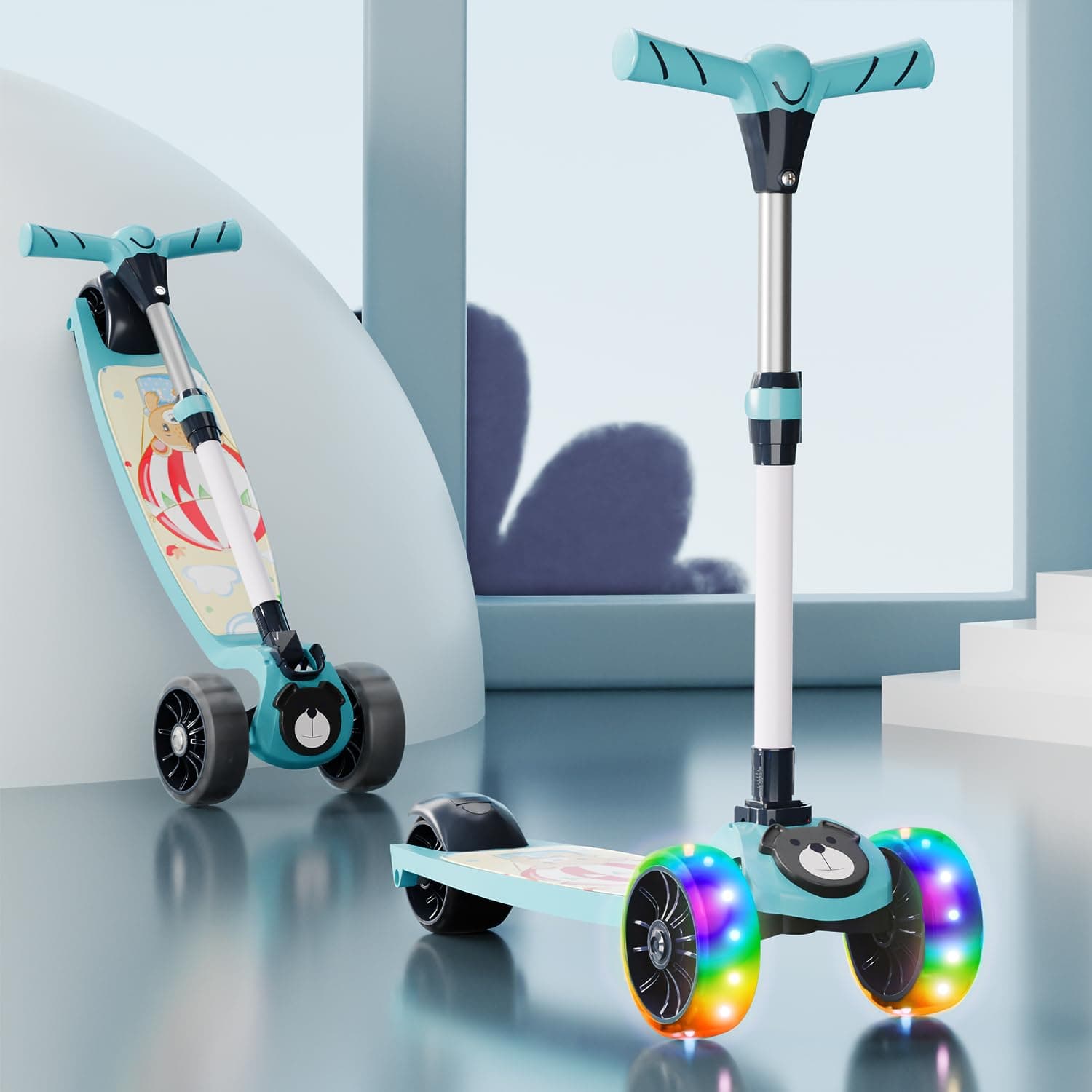 Lifelong Scooter for Kids 3+ Years - Foldable with PVC Wheels & Adjustable Height - Kick Scooter Capacity 50kg- for 3+ Year Old boy & Girl - Skate Scooter (Blue/White)
