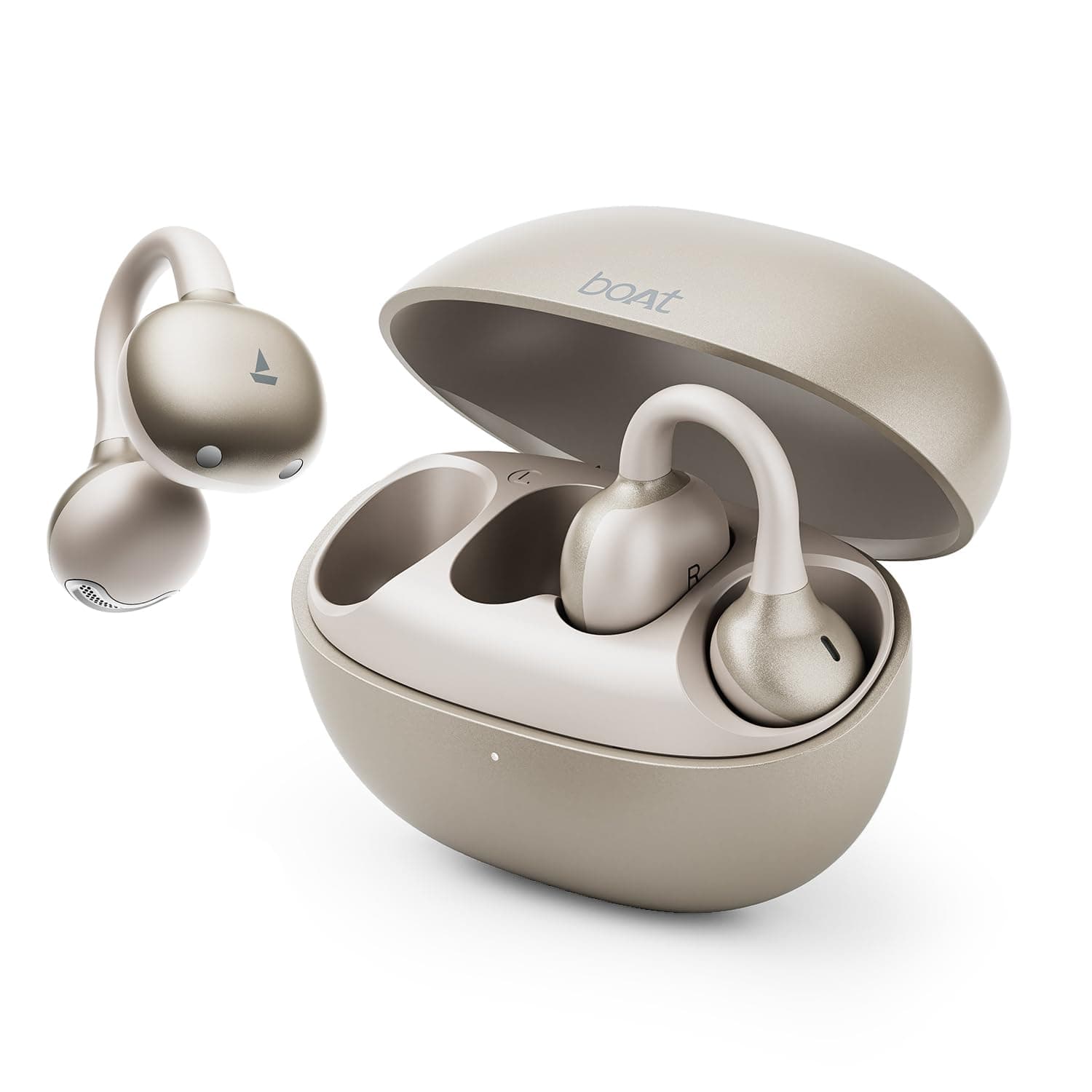 boAt 2026 Launch Airdopes ProClip,Air Conduction Tech,Feather-Light Earbuds,Clip-On Design,All Day Wear Comfort,52H Battery,12mm Dynamic Drivers,App Support,BT v6.0,OWS Earbuds with mic(Satin White)