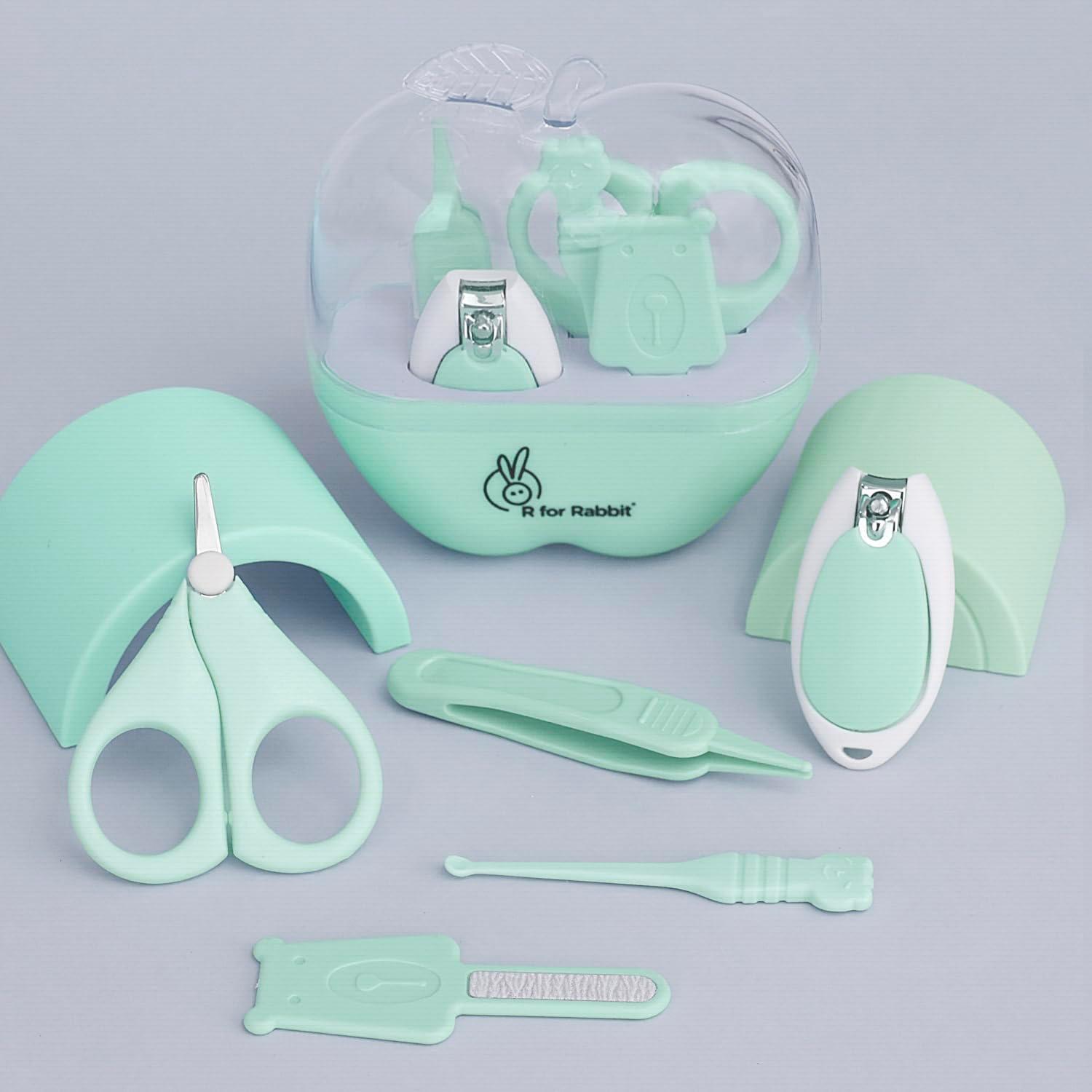 R for Rabbit Stylo Apple New Born Baby 5 in1 Nail Grooming Kit for Baby Manicure Set with Kids Nail Cutter,Tweezer, Filer, Ear Pick and Scissors (Green)